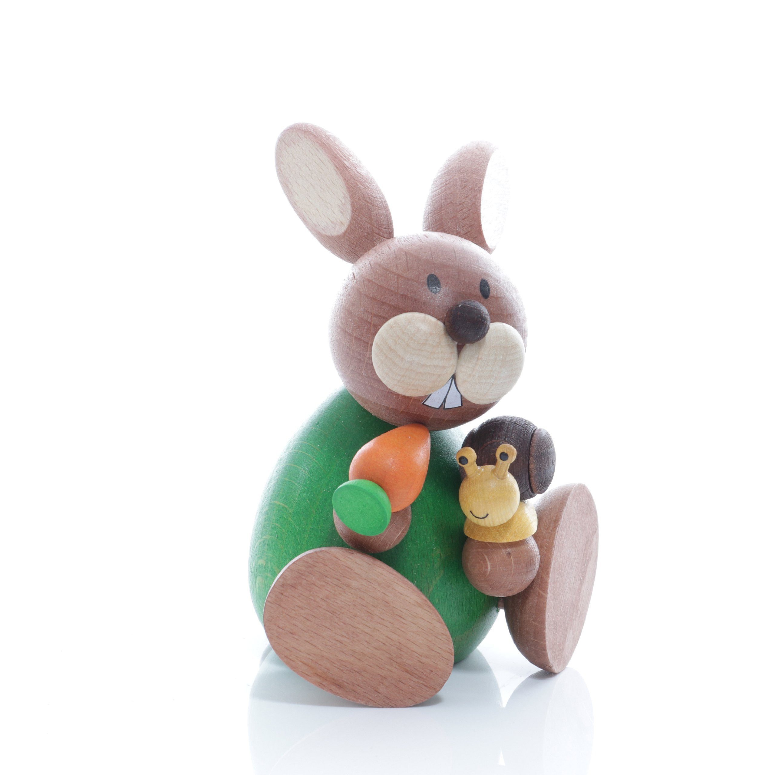 Ullrich Kunsthandwerk Osterhase Osterhase sitzend mit Schnecke und Möhre BxH 6x9cm NEU