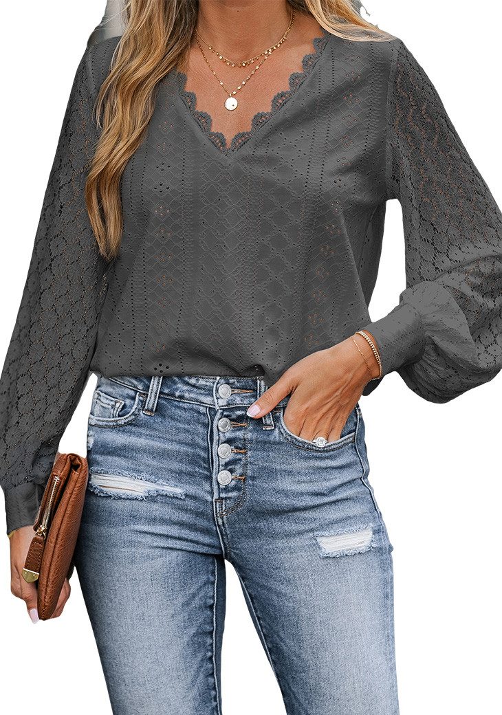 Cupshe Blusentop Langarm Top mit Spitze Entspannte Passform günstig online kaufen