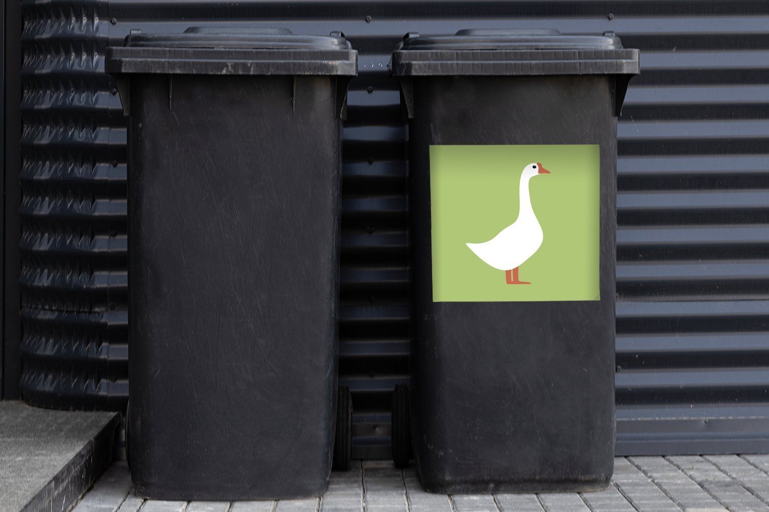 Abfalbehälter MuchoWow Illustration Mülltonne, einer Mülleimer-aufkleber, Sticker, grünem Hintergrund auf Wandsticker Container, Gans St), (1