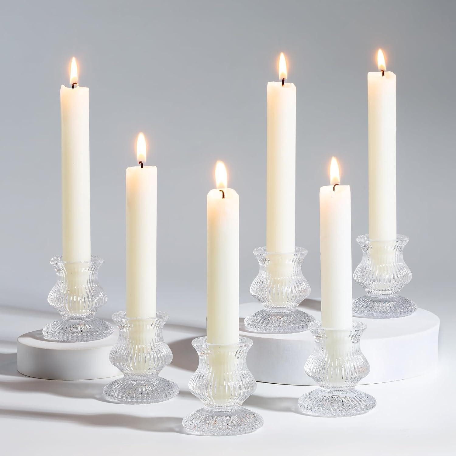 LuxusKollektion Tischkerzenhalter Kerzenständer Glas Stabkerzenhalter Set Hochzeit 10 Transparent