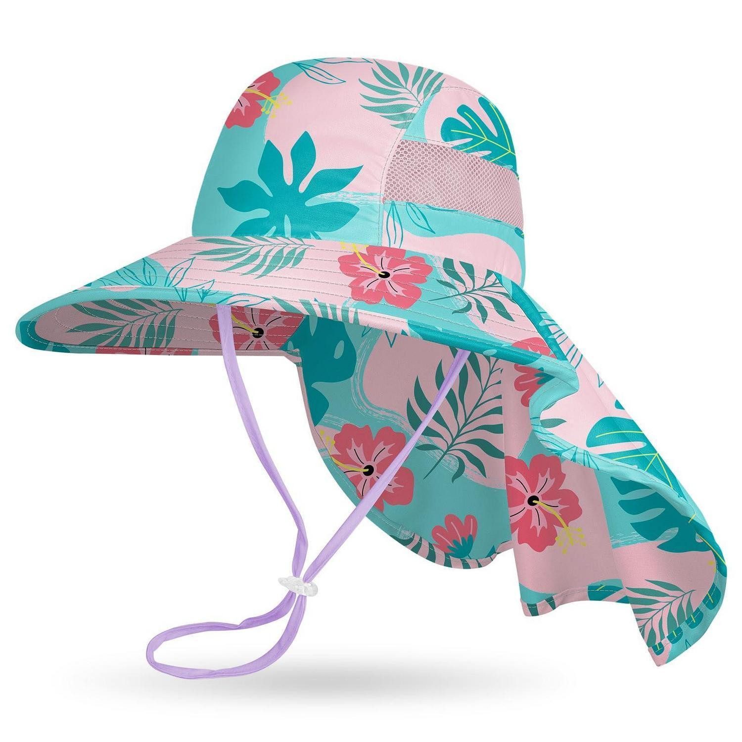 LuxusKollektion Sonnenhut Sonnenhut Kinder Mädchen UV50 Nackenklappe Anglerhut Kappe Green Leaf