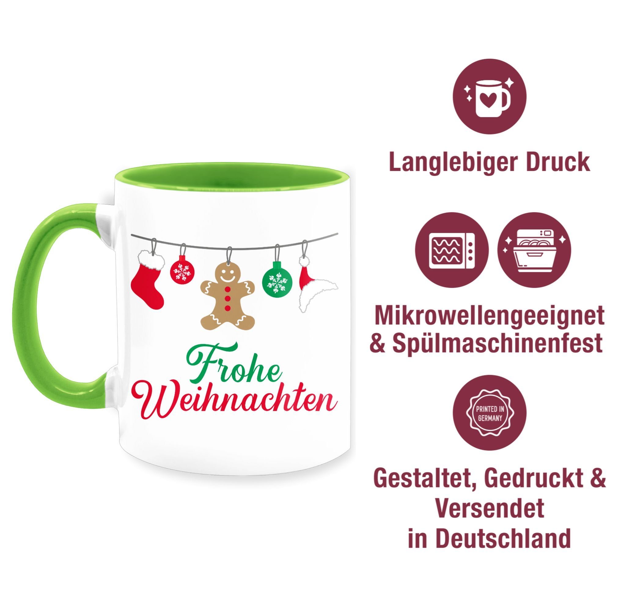 Tasse Weihnachtstasse Frohe Weihnachten, Shirtracer 1 Keramik, Hellgrün