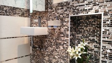 Mosani Bodenfliese Mosaik Marmor Naturstein beige dunkelbraun Brick Castanao Bad