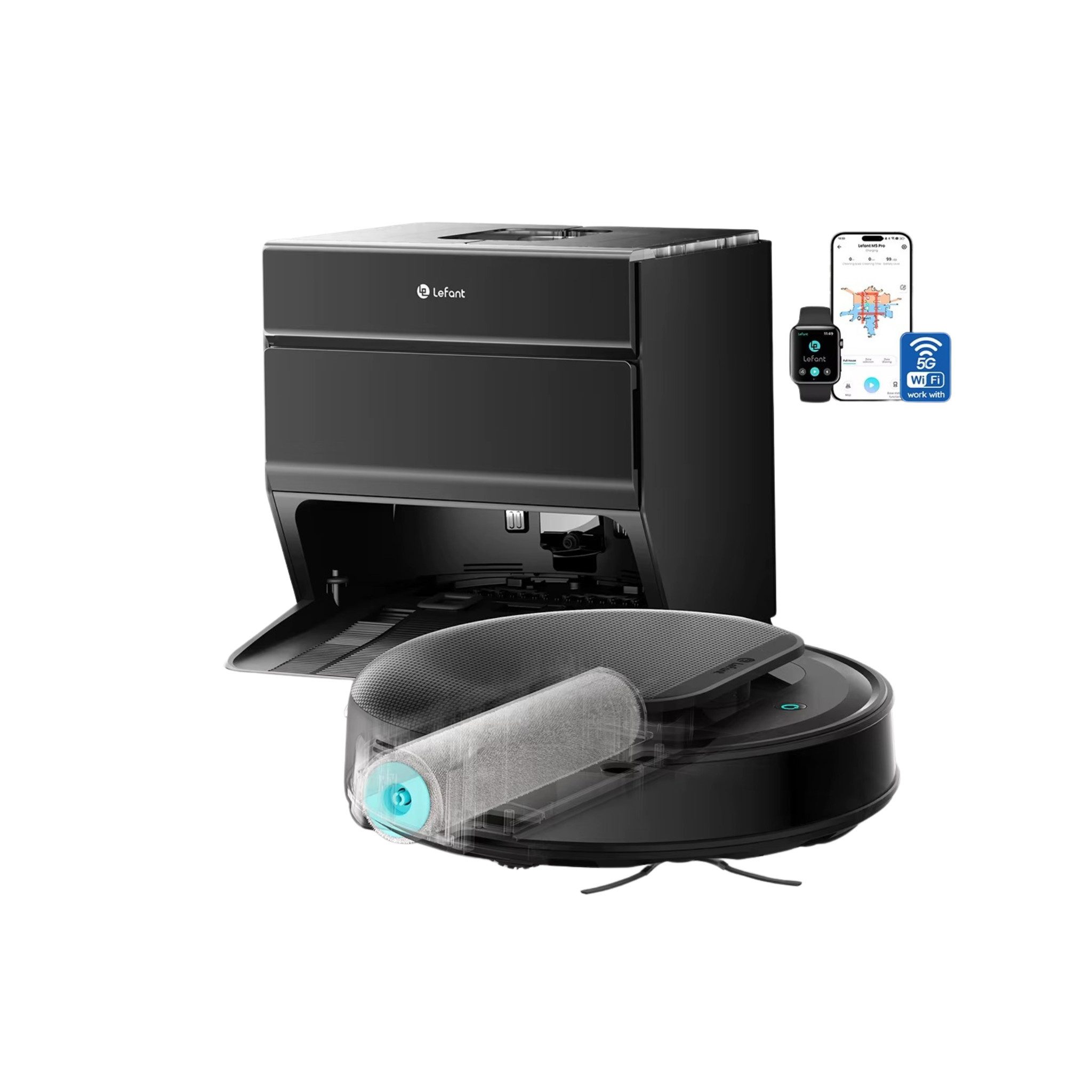 Lefant Wischroboter Lefant Saugroboter mit Wischfunktion, 18000Pa, Laser Navigation, mit Beutel, Vollautomatisierter Saug- & Wischroboter, mit automatisierter Station