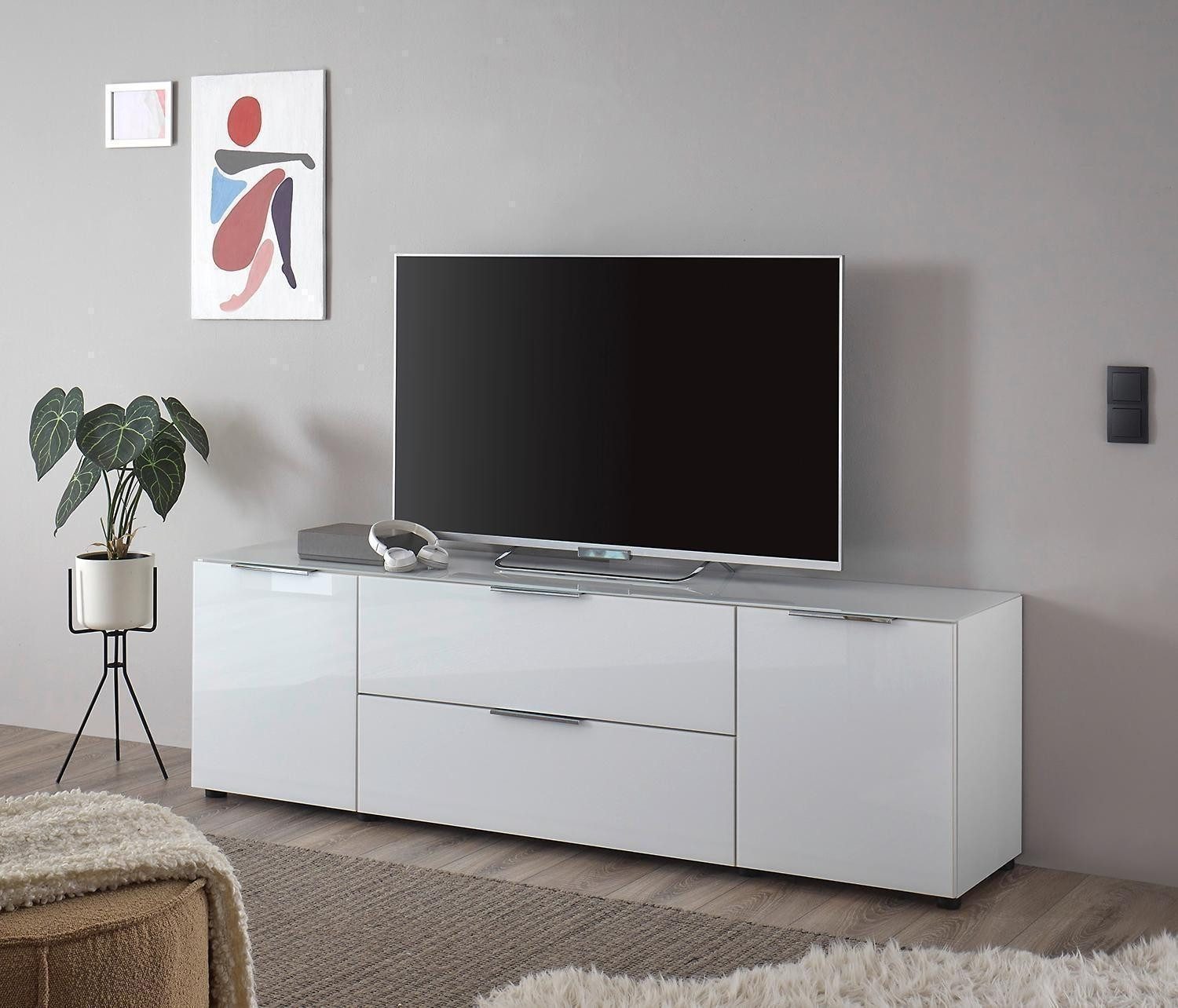 Bega Consult Lowboard SANTORIN, 2 Türen, 1 Schublade, 1 Klappe, Weiß matt, Soft-Close-Funktion, B 180 x H 54 x T 40 cm