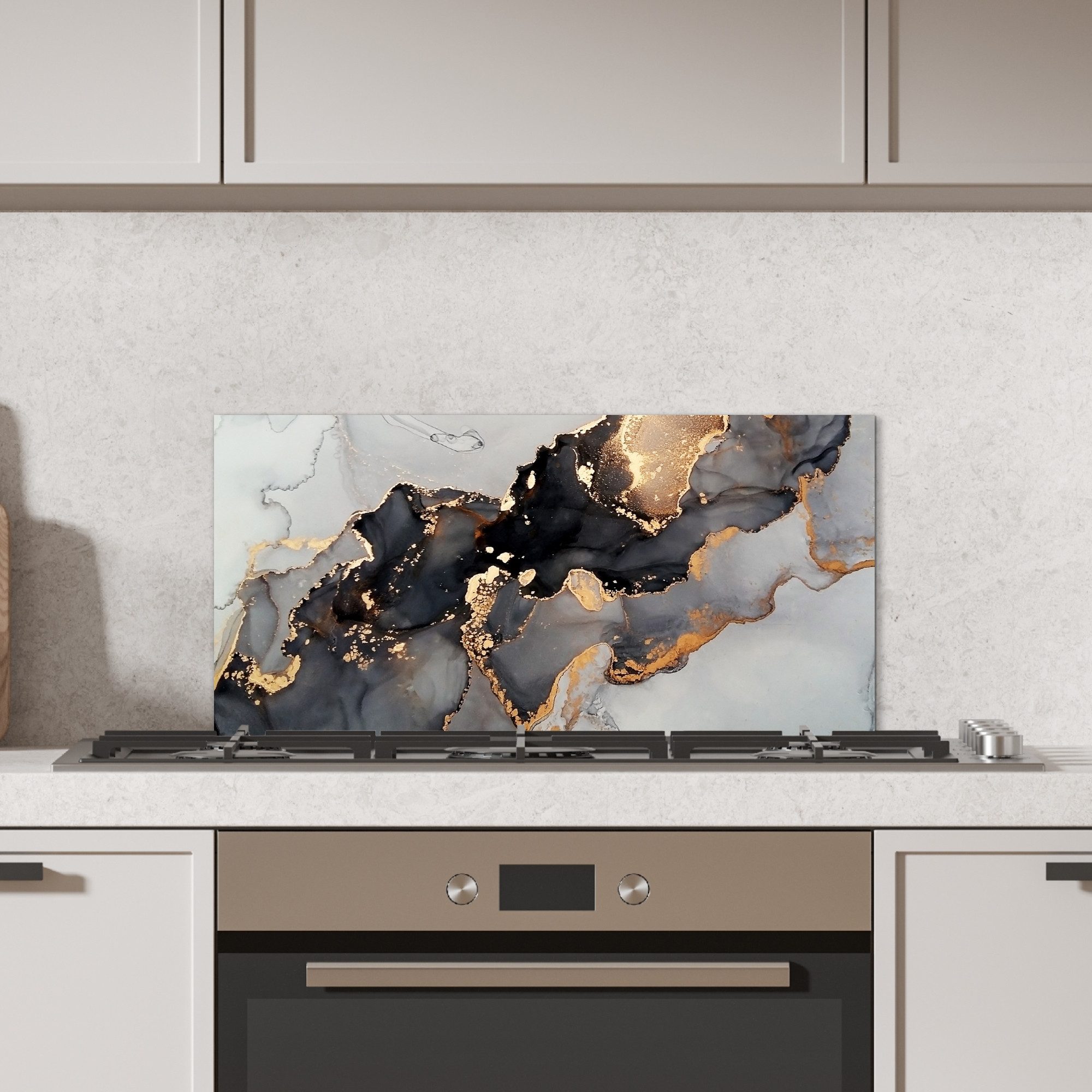 KitchenYeah Küchenrückwand Schwarz - Marmor - Luxus - Gold, (1-tlg), Spritzschutz Küchenrückwand, Wandschutz, 60x30 cm
