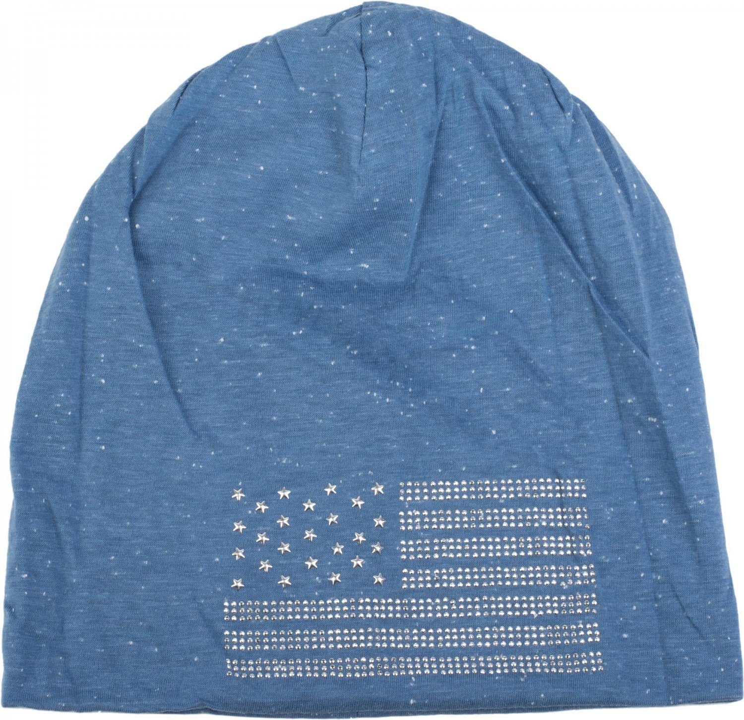 styleBREAKER Beanie mit Jeansblau Strass Flagge Beanie USA aus (1-St) meliert