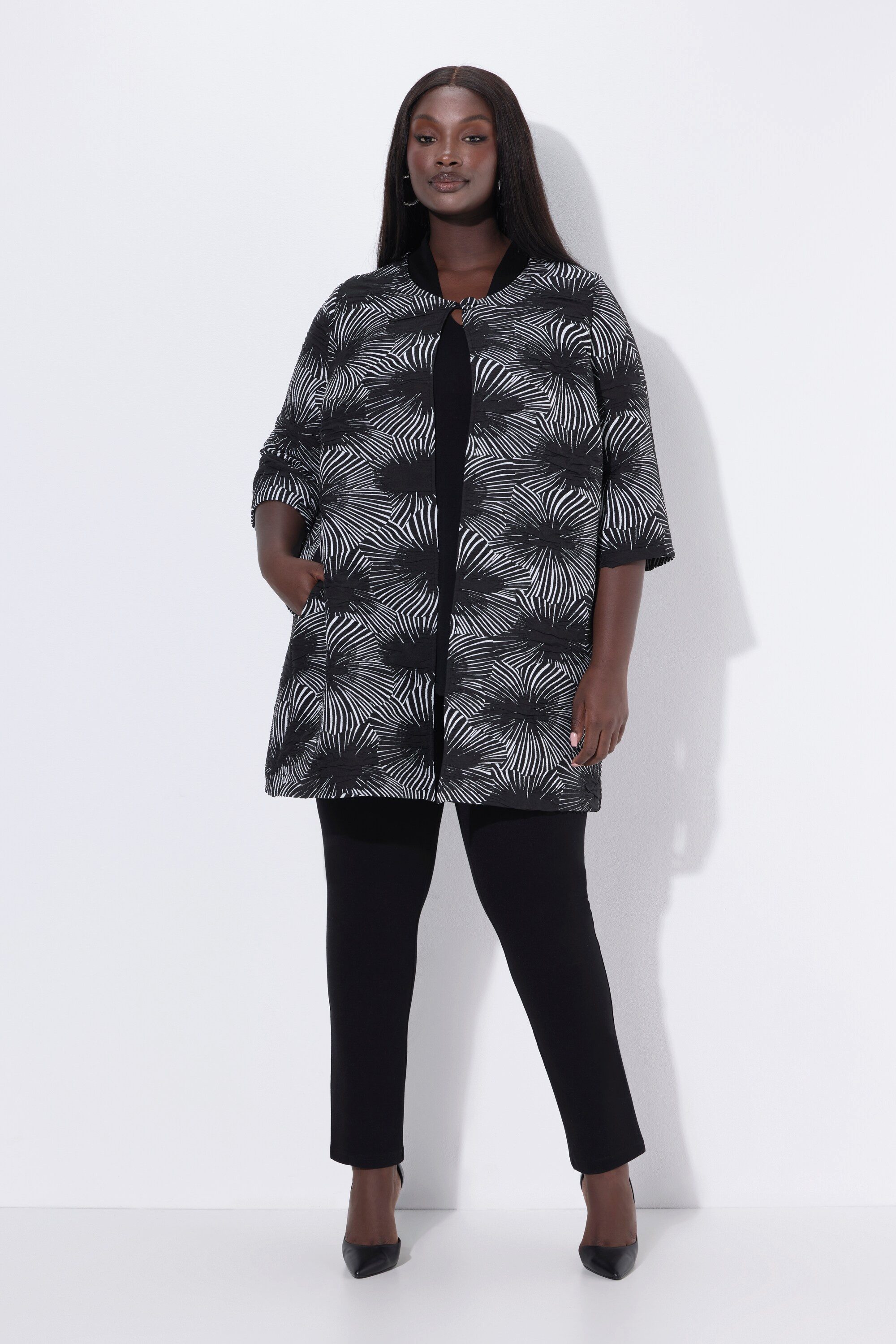 Ulla Popken Blusenjacke Jacquard-Jacke A-Linie Rundhals 3/4-Arm