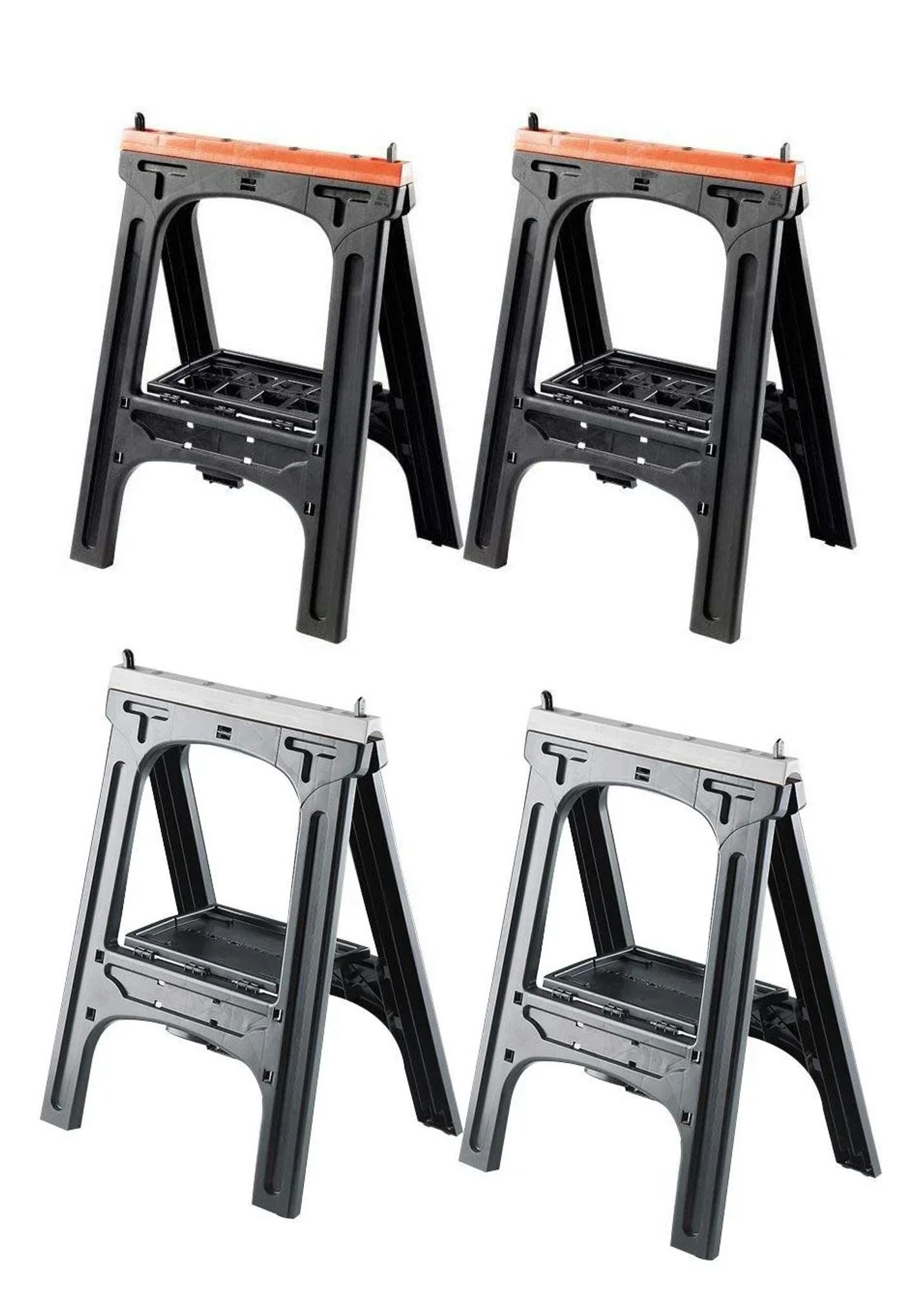 Westfalia Werkzeug Unterstellbock Kunststoff Allzweckbock 2er Set, Tragkraft je Bock 200 kg, orange mit, perforierter Ablageplatte