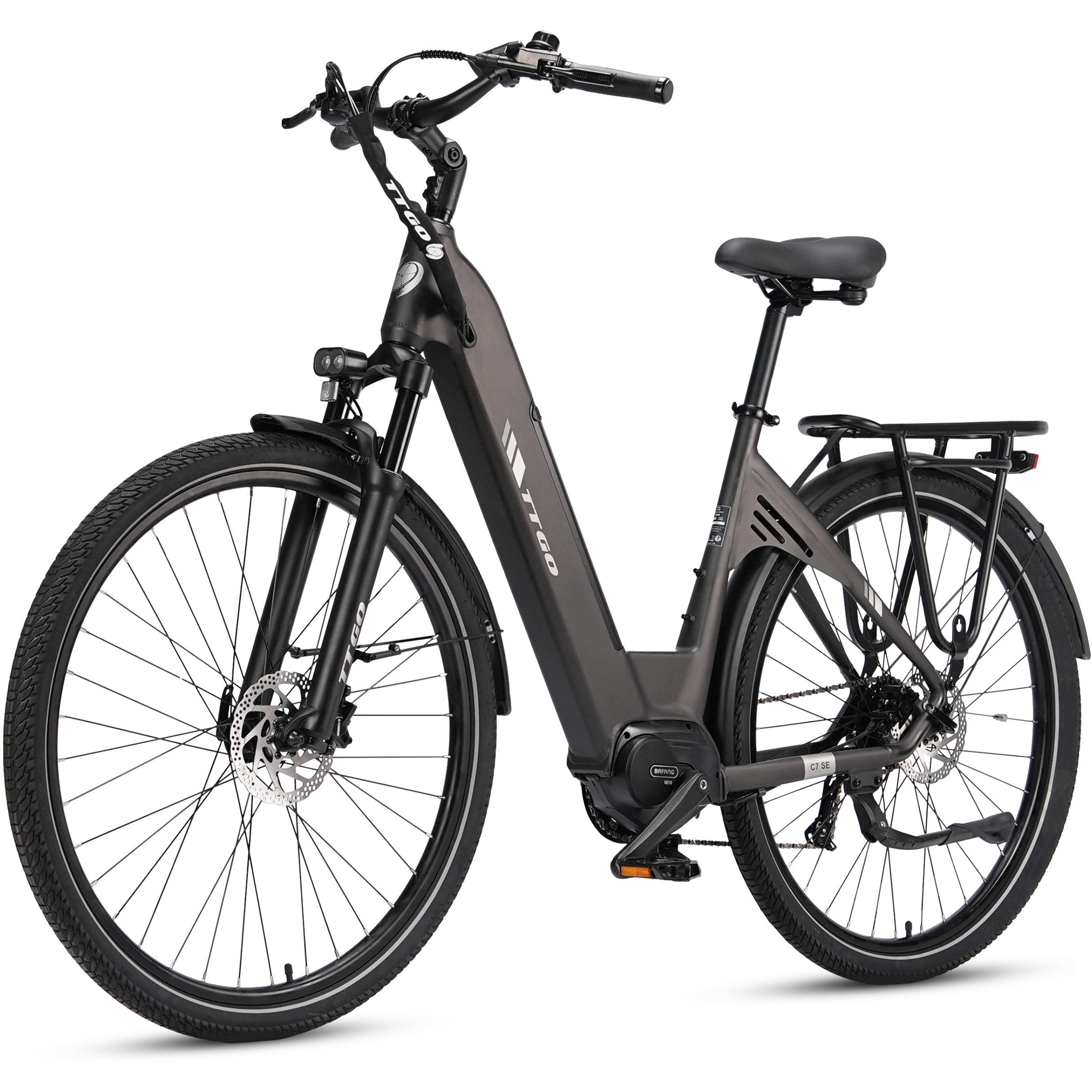 TTGO E-Bike Cityrad 28 Zoll, 140km, 75Nm Mittelmotor, Lockout-Federgabel, C7 SE, Pedelec, 9 Gang Shimano, Kettenschaltung, Mittelmotor, 648 Wh, Drehmomentsensor, Elektrofahrrad, Tiefeinstieg für Damen und Herren