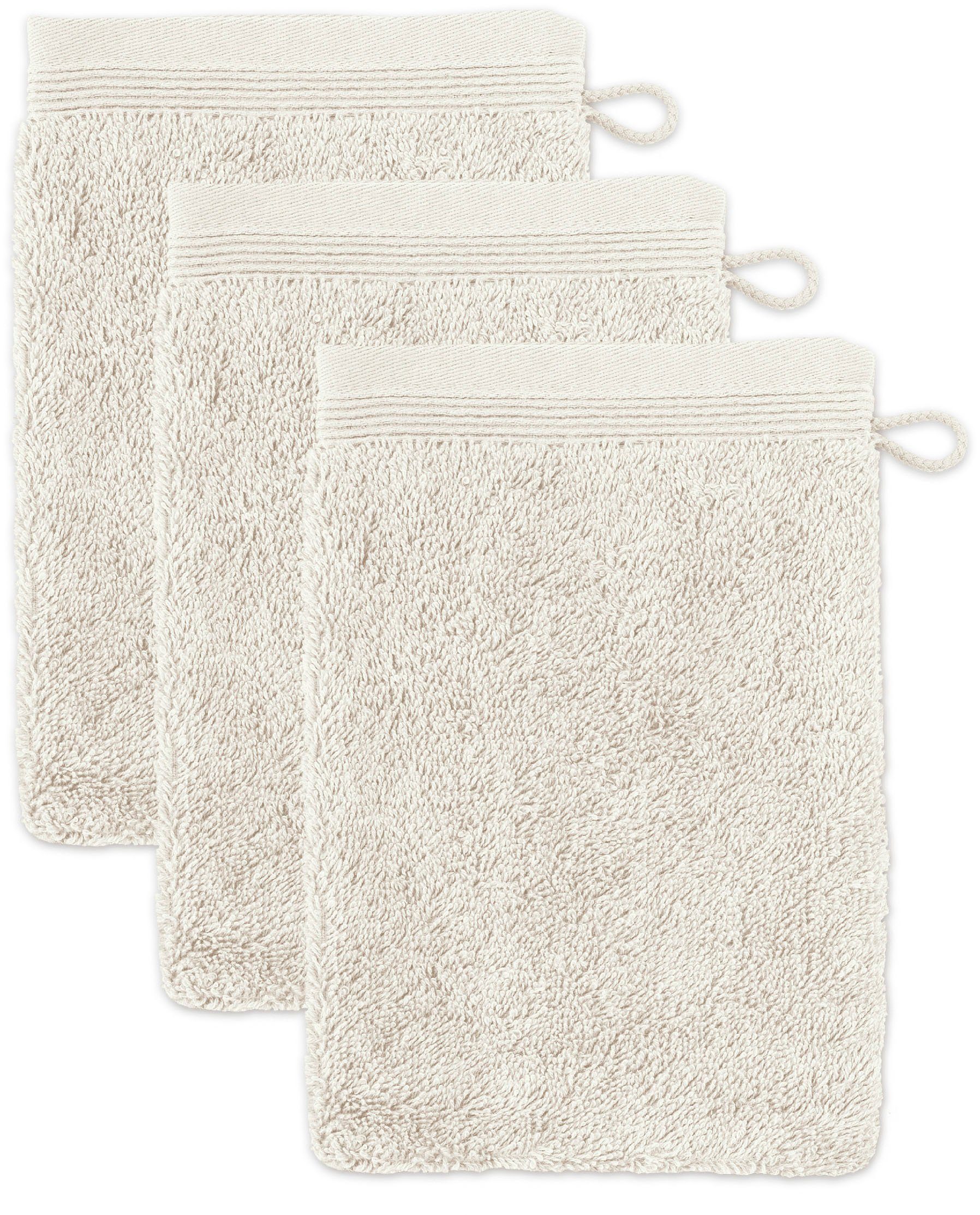 Möve Waschhandschuh Superwuschel, (Set, 3-St), Waschhandschuh Set mit Bordüre, 100% Premium Cotton Baumwolle, weich