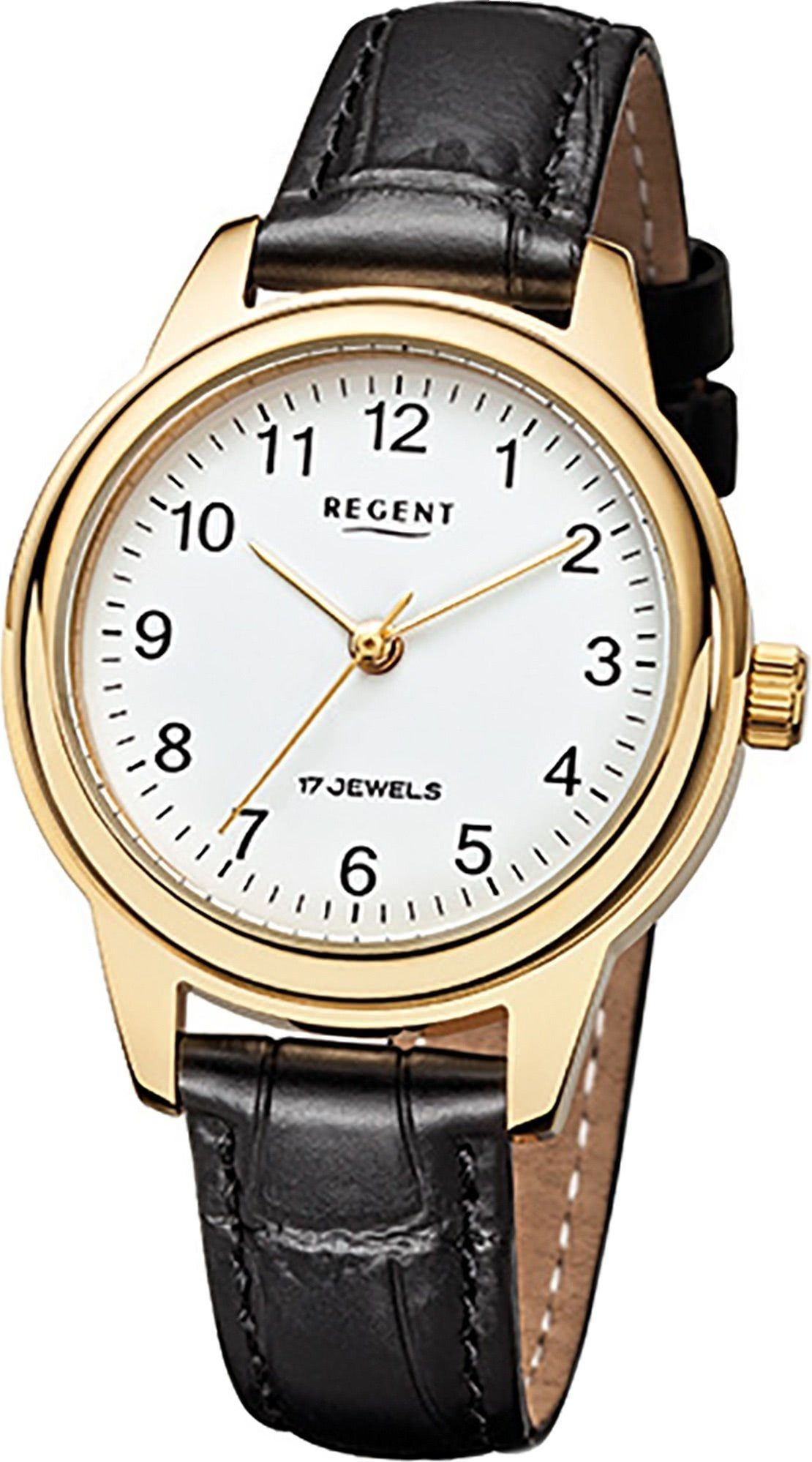 Regent Quarzuhr Regent Leder Damen Uhr F-959 Handaufzug, Damenuhr mit Lederarmband, rundes Gehäuse, mittel (ca. 31mm), Elegant-