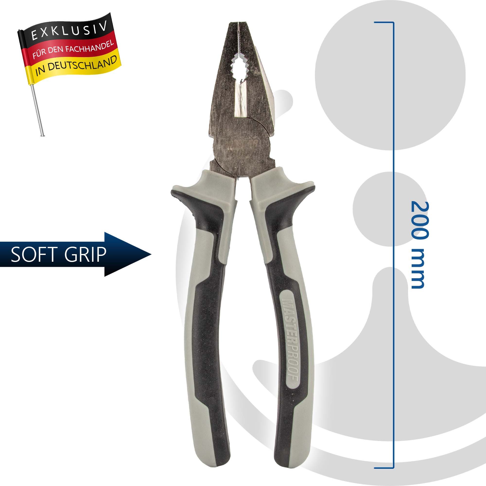 MASTERPROOF PROFESIONAL Kombizange Kombizange 200 mm, 2-K Griff für optimalen Halt