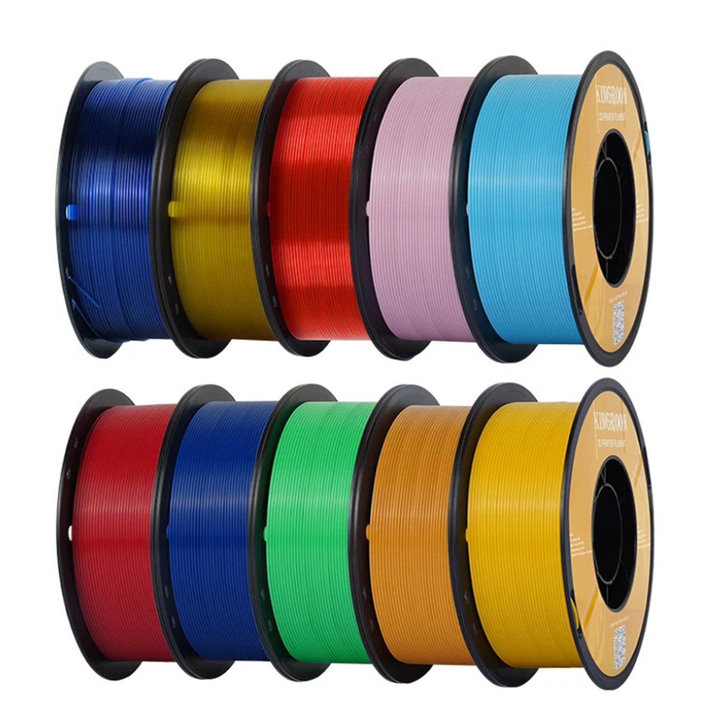 KINGROON Filament 3D Drucker PETG Filament 1,75mm 10KG Set 10 Farben, Hohe Maßgenauigkeit & Zähigkeit 3D-Druckmaterialien