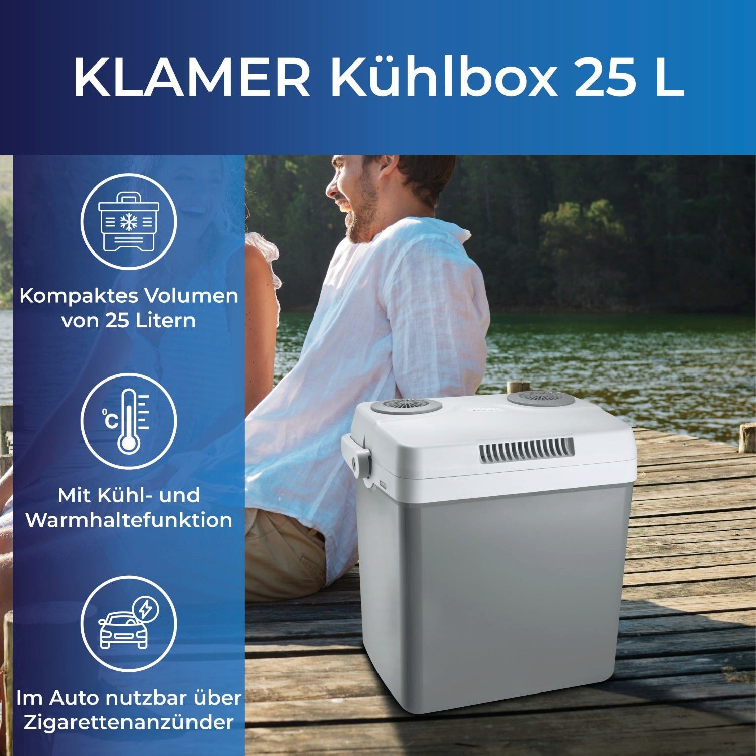 KLAMER Elektrische Kühlbox elektrische Kühlbox mit Kühl- und Warmhaltefunktion, 2 Anschlüsse: 23…, Kühlt stark, Intuitive Bedienung, 2 Kammern, Einfacher Transport