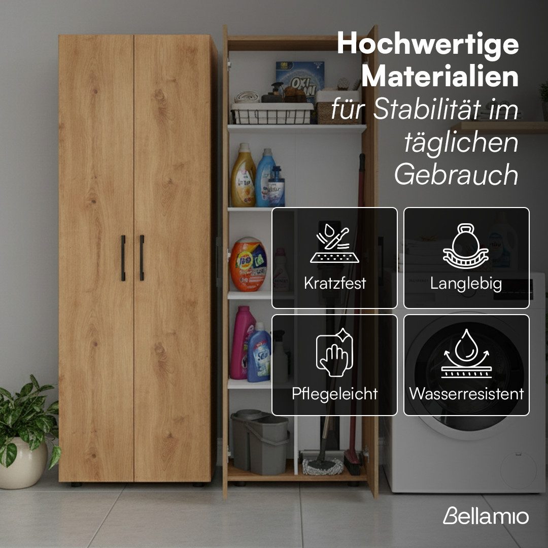 Bellamio Mehrzweckschrank-Set Apol, (Eichenoptik, 2er-Set), Akten- und Besenschrank mit je 5 Fächern, inkl. Staubsaugerfach