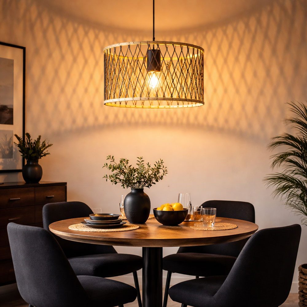 NOWA LED-Hängeleuchte, Leuchtmittel inklusive, Warmweiß, Hängeleuchte Pendelleuchte Deckenleuchte schwarz Bambus LED