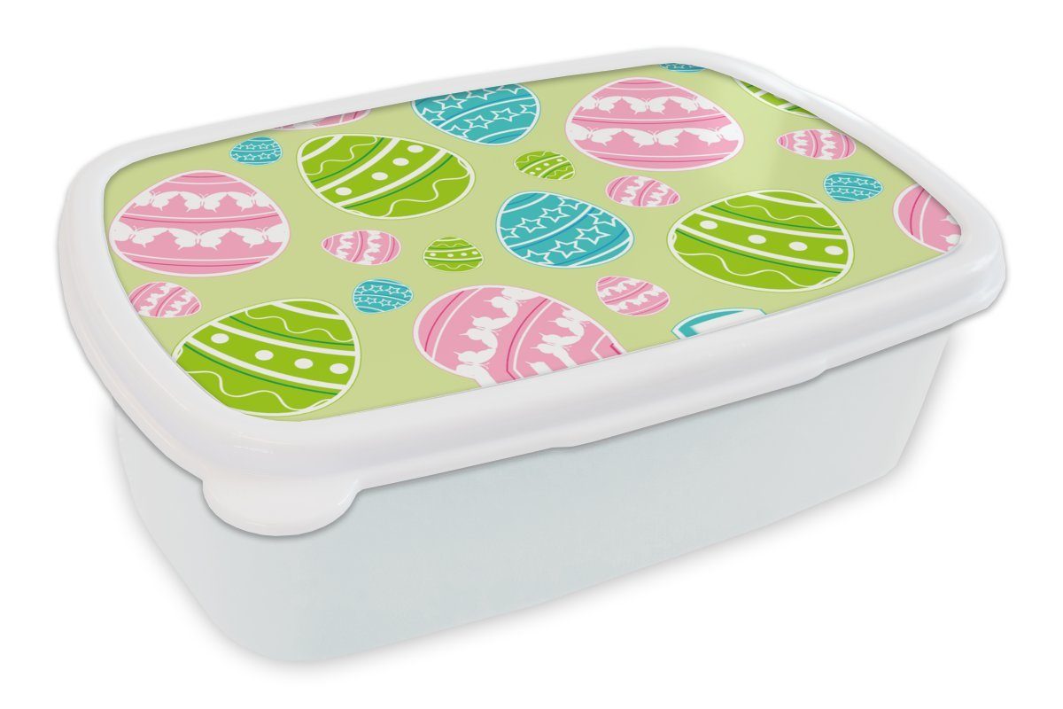 MuchoWow Lunchbox Osterei - Schnittmuster - Ostern, Kunststoff, (2-tlg), Brotbox für Kinder und Erwachsene, Brotdose, für Jungs und Mädchen weiß