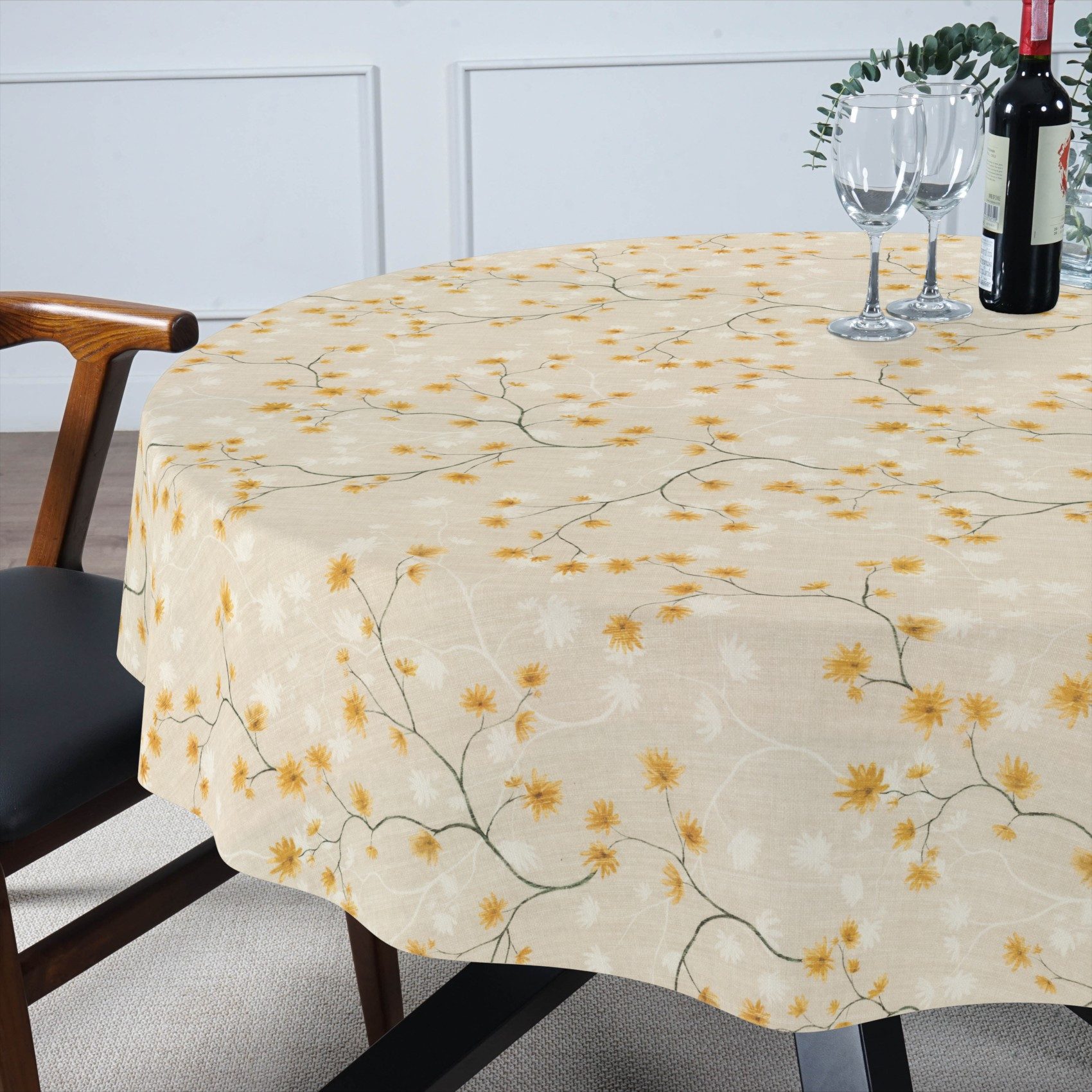ANRO Tischdecke abwaschbar LANA Magnolie-Chloe Wachstuch 2.0 (Einzelstück 1-tlg), wasserabweisend Magnolie-Chloe Beige Rund 100cm