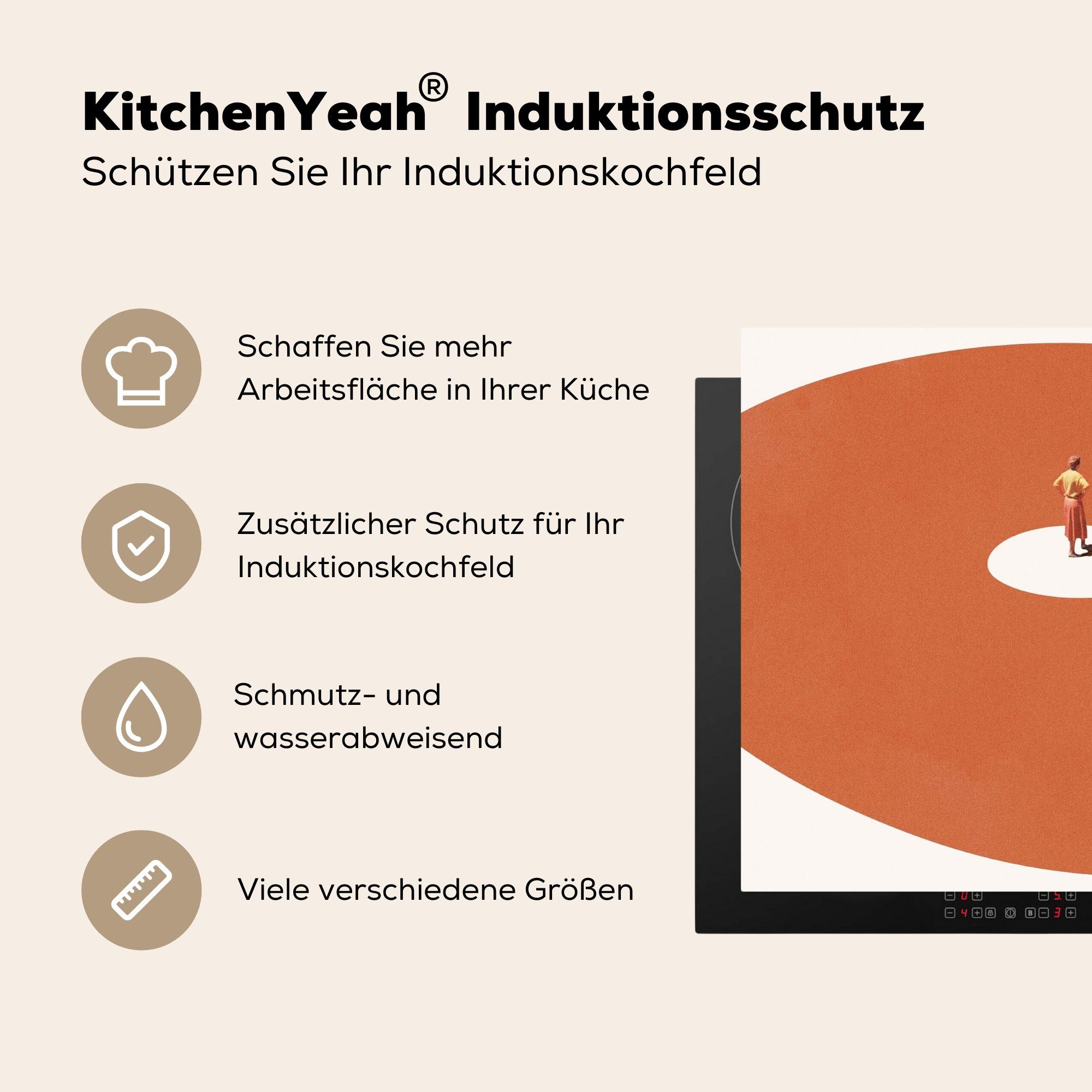Vinyl, 59x51 cm, tlg), Herdblende-/Abdeckplatte Ceranfeldabdeckung Induktionskochfeld, Induktionsschutz, MuchoWow (1 - - Kreis, Mann Jahrgang