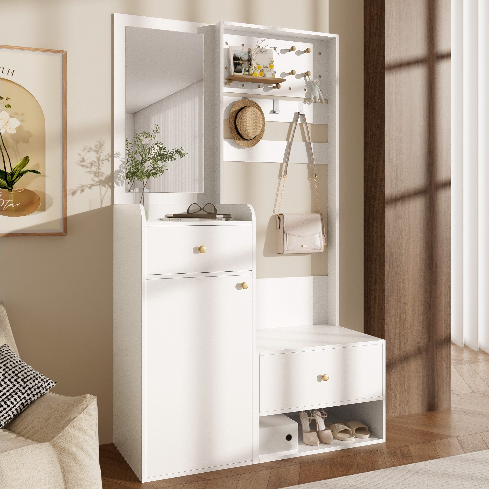 Merax Garderoben-Set Garderobenschrank Kompaktgarderobe mit Spiegel, (1-St. günstig online kaufen