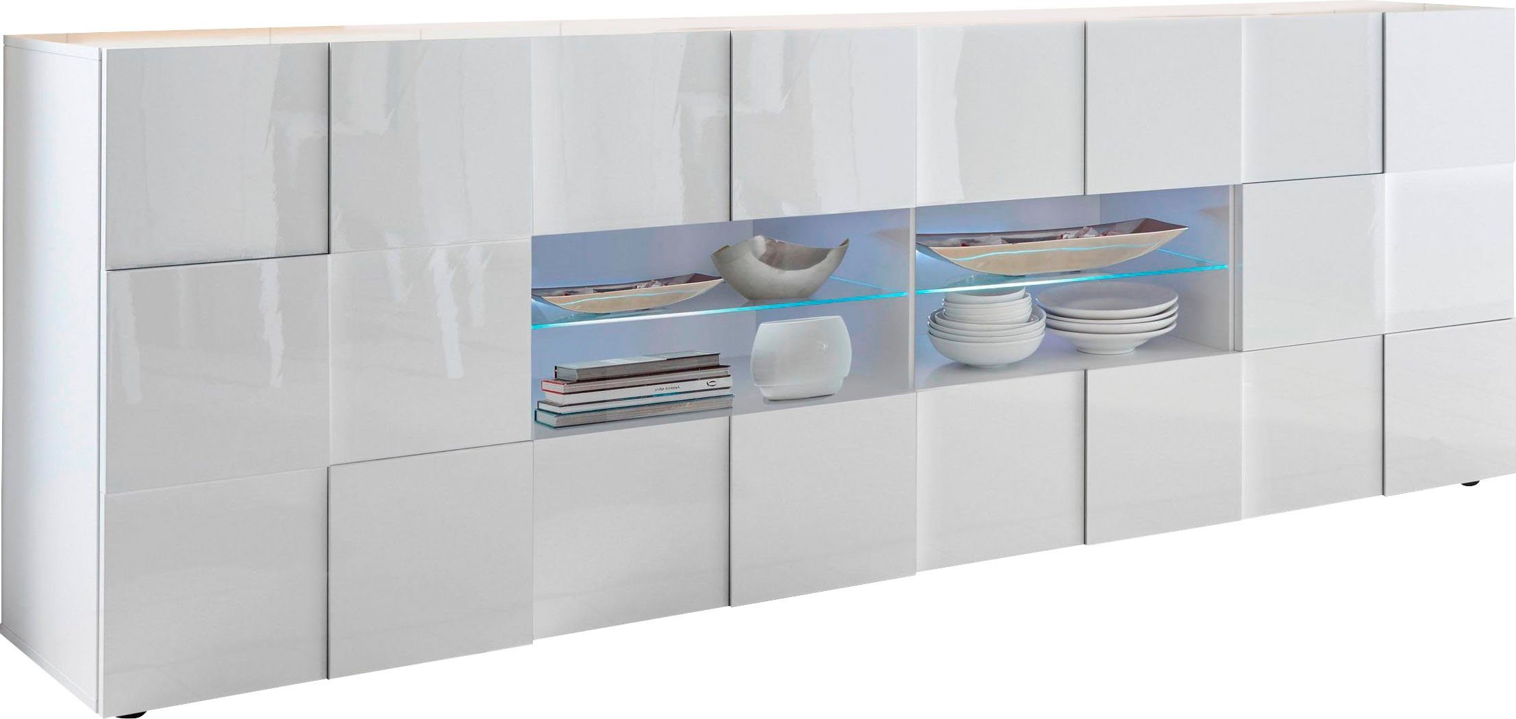 Home affaire Sideboard Dama Breite 241, Kommode 2 Türen u. 4 Schubkästen, Anrichte, Front in 3D-Optik, viel Stauraum, verschiedene Farben