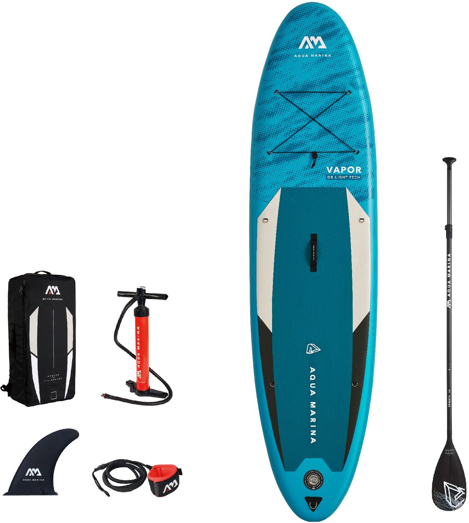 Aqua Marina SUP-Board 6 tlg., BT-21VAP, iSUP Transportrucksack) (Set, und Paddel, mit Pumpe Vapor