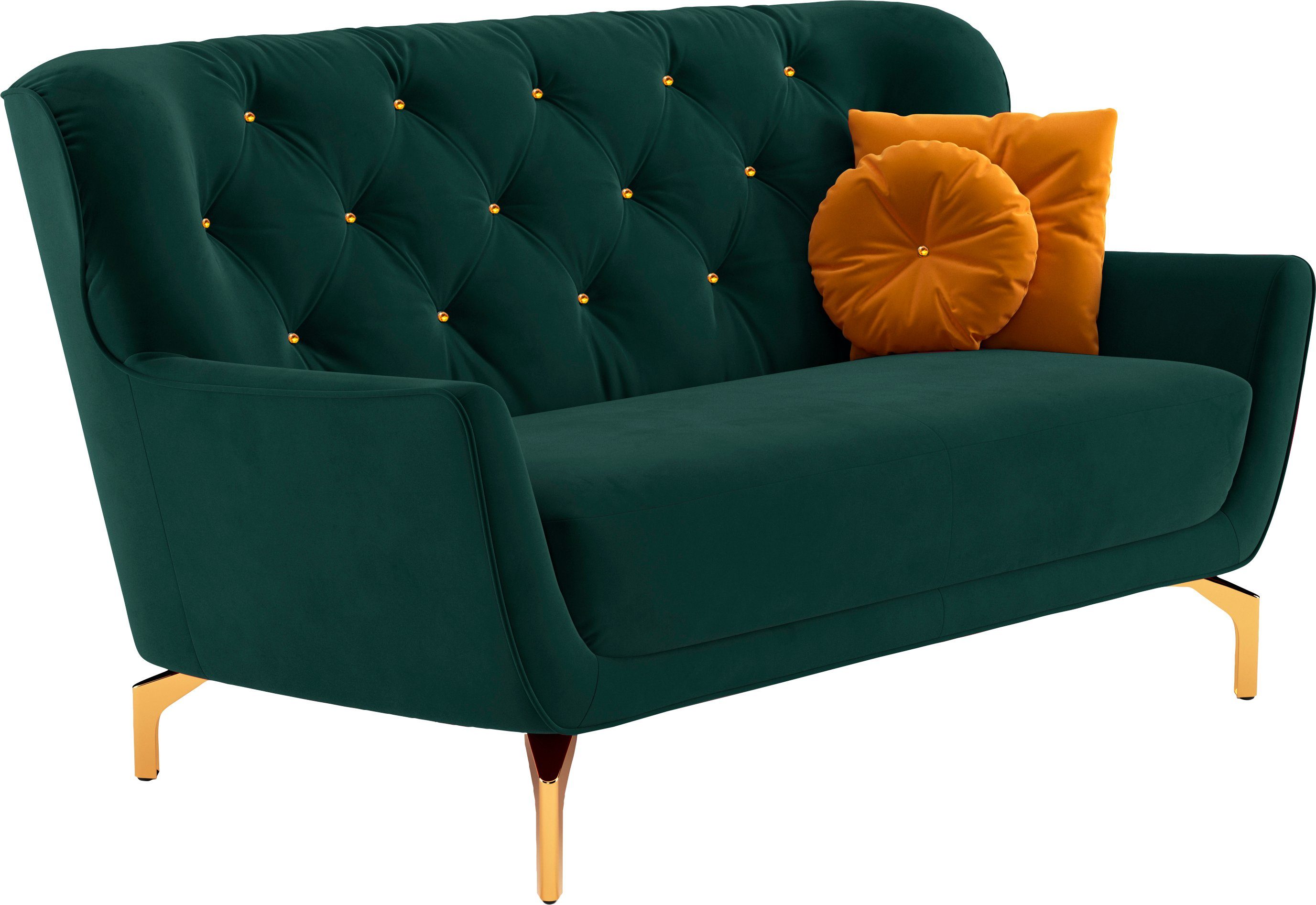sit&more 2-Sitzer Orient 3, inkl. 2 Zierkissen mit Strass-Stein, goldfarbene Metallfüße