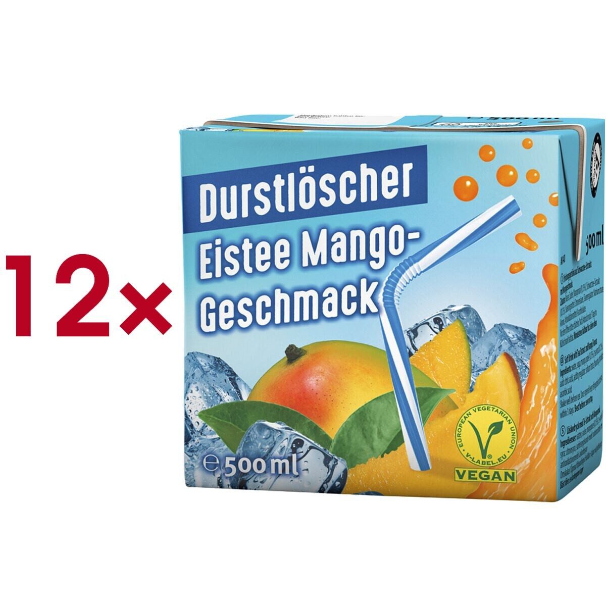 DURSTLOESCHER Softgetränk Eistee Mango-Geschmack, 12x 500 ml