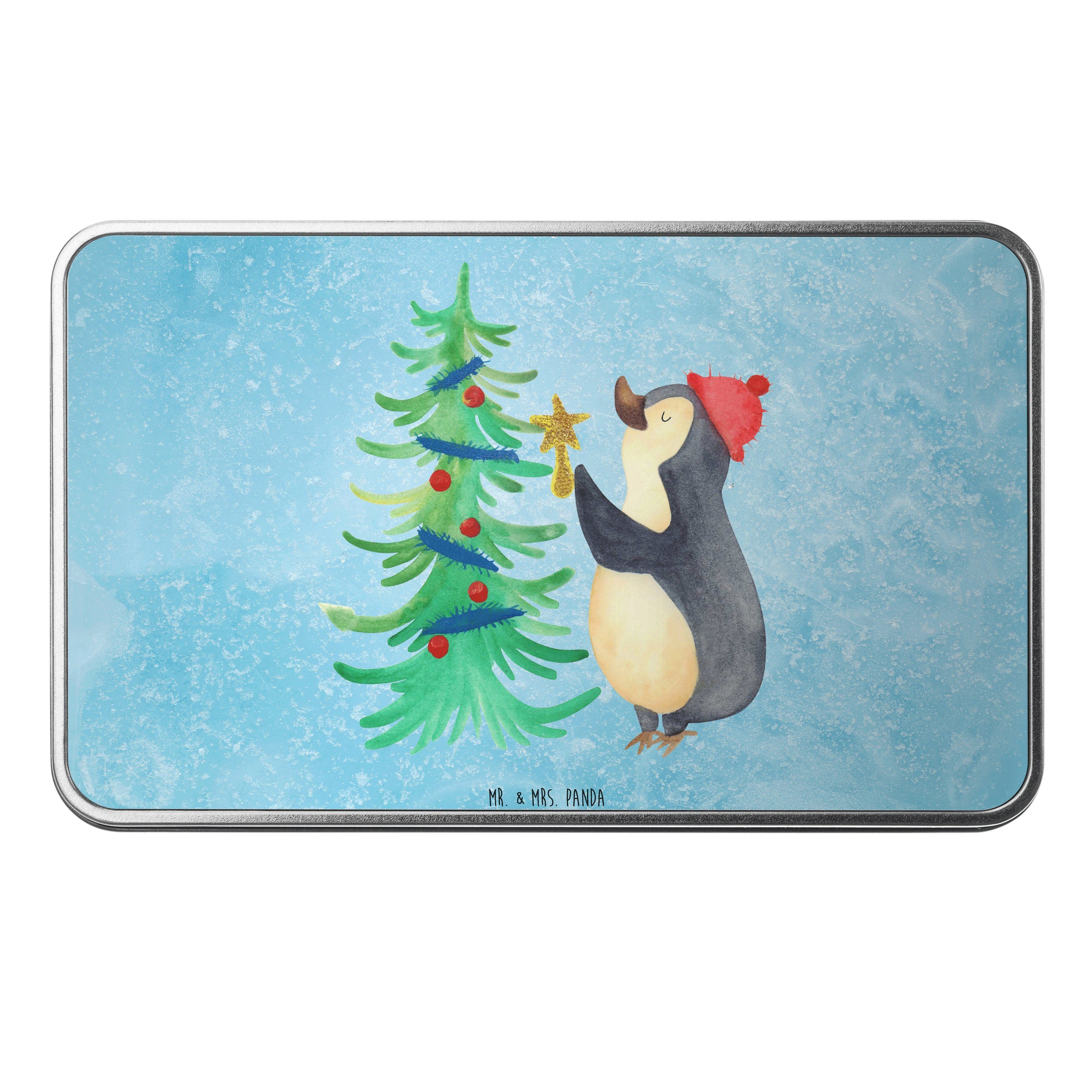 Mrs. Panda St) Winter, & Blechbox Mr. Geschenk, Pinguin (1 Eisblau - - Dose Weihnachtsbaum Advent,
