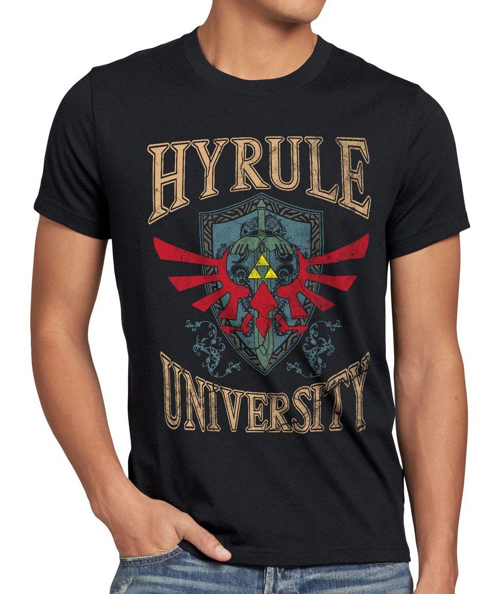 style3 Print-Shirt Herren T-Shirt Hyrule University link zelda wii past ocarina time switch waker schwarz