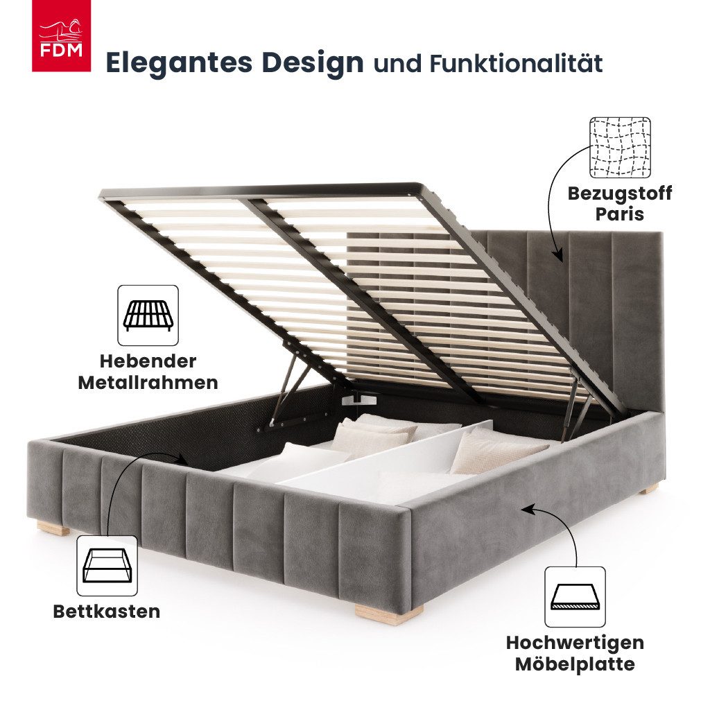 FDM Polsterbett DENTON modern mit Bettkasten MADE IN EU - mit hochwertigem günstig online kaufen