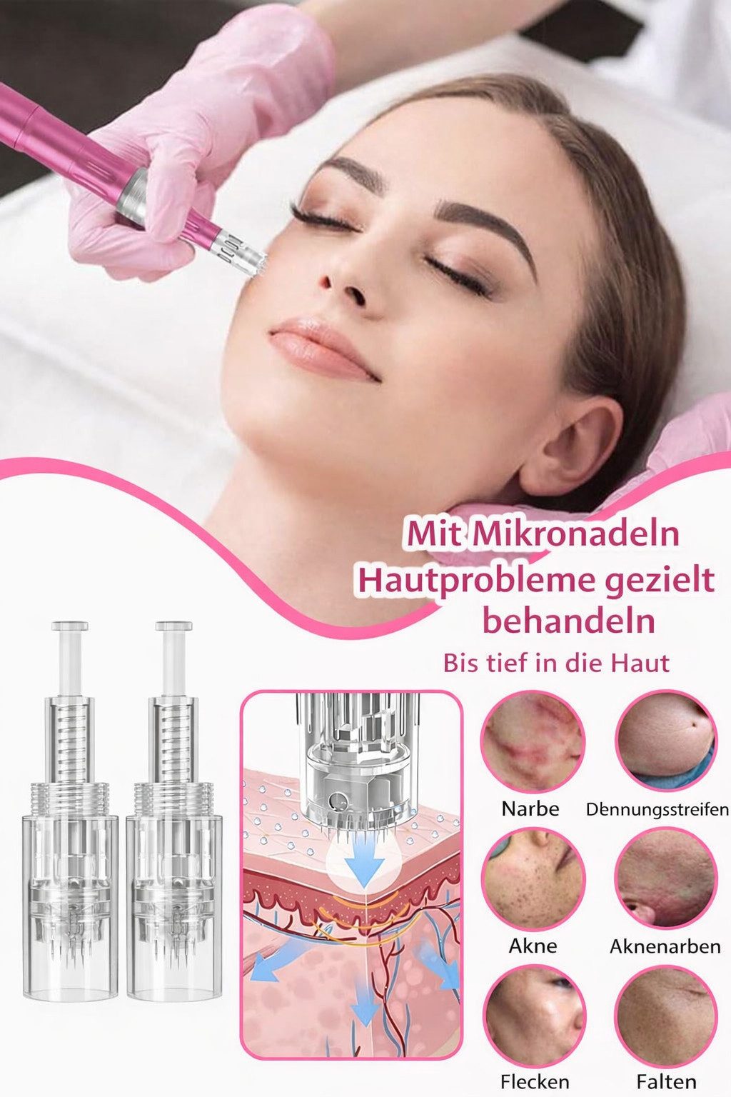 COOL-i ® Micro-Needling Microneedling Pen 0-2,5mm, 9 Stufen, 7 LED-Lichter, 12 Nadelköpfe, Für ergänzende Hautpflege & Hautbildverbesserung V2