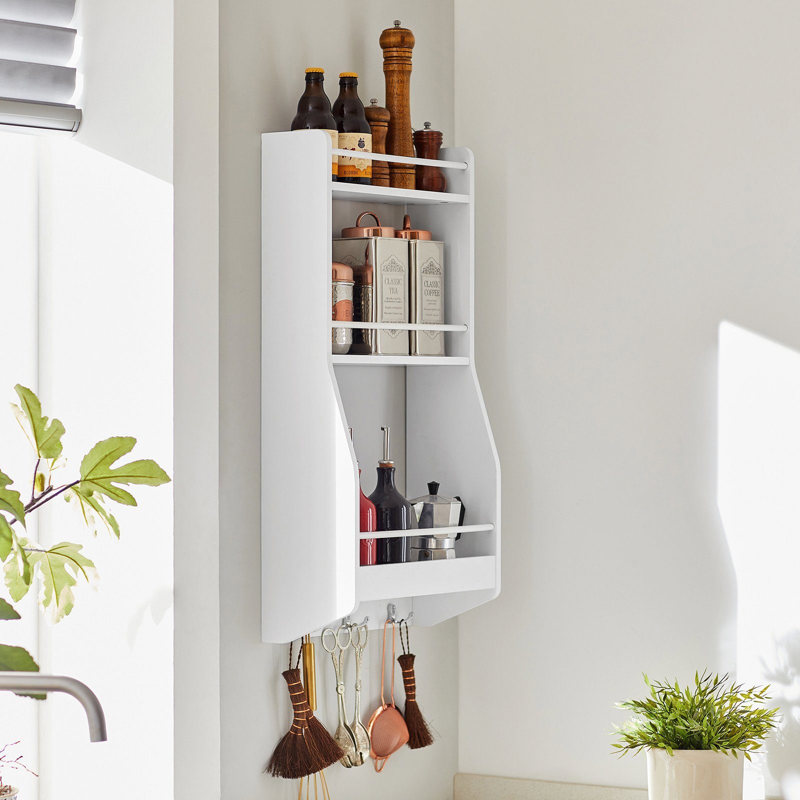 SoBuy Wandregal KCR12, für Küche Kleiderschrank Bad Garage Büro, Wandregal Hängeregal Badregal Gewürzregal Küchenregal Wand weiß