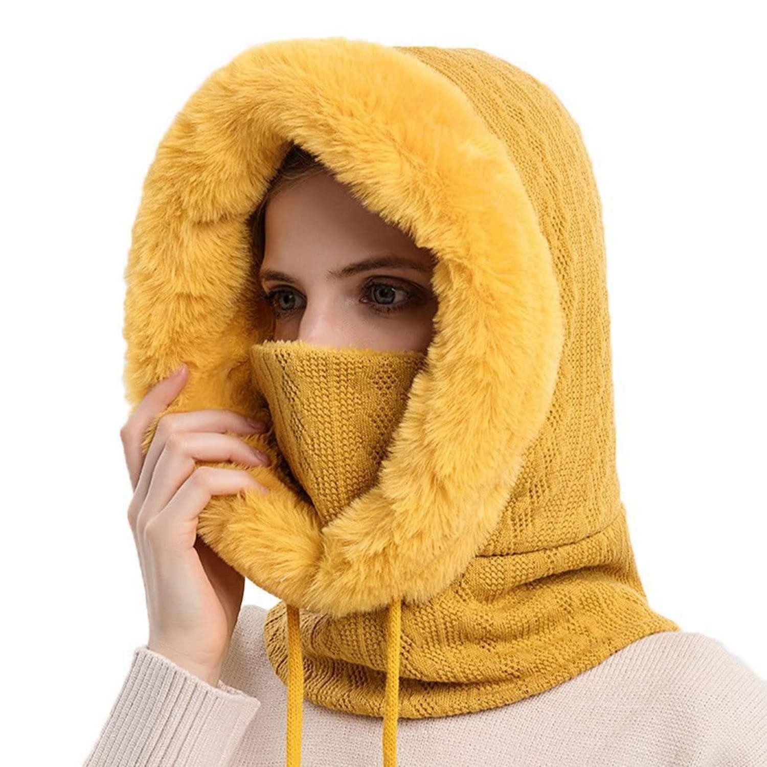 LuxusKollektion Sturmhaube Sturmhaube Damen Warm Winter Plüsch Einheitsgröße Gelb (1-St)