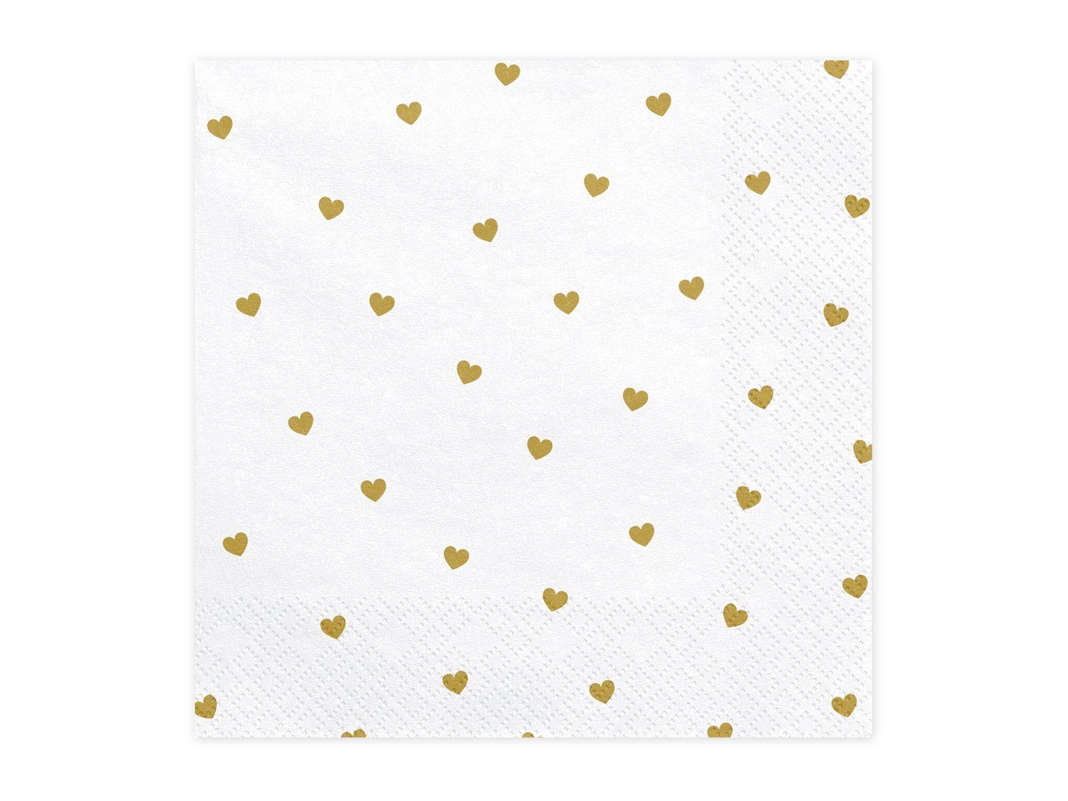 partydeco Papierserviette, Servietten Herzen 33x33cm 20 Stück, weiß / gold