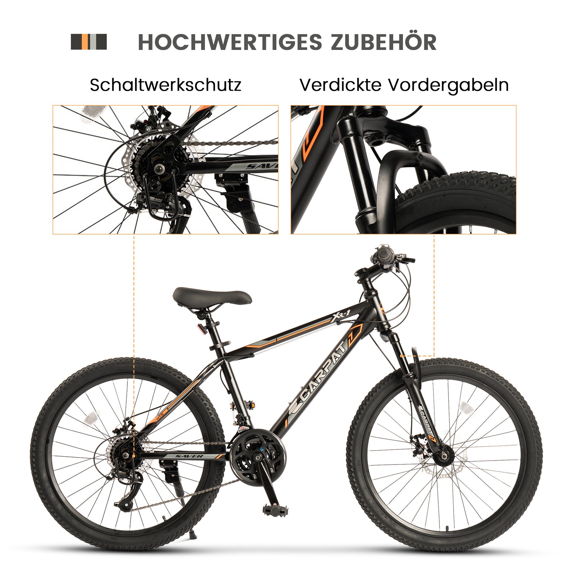 CARPAT SPORT Mountainbike 24 26 Zoll Fahrrad für Herren Damen, Mädchen und Jungen, 21 Gang, Kettenschaltung, Jugendfahrrad MTB Hardtail Fahrrad
