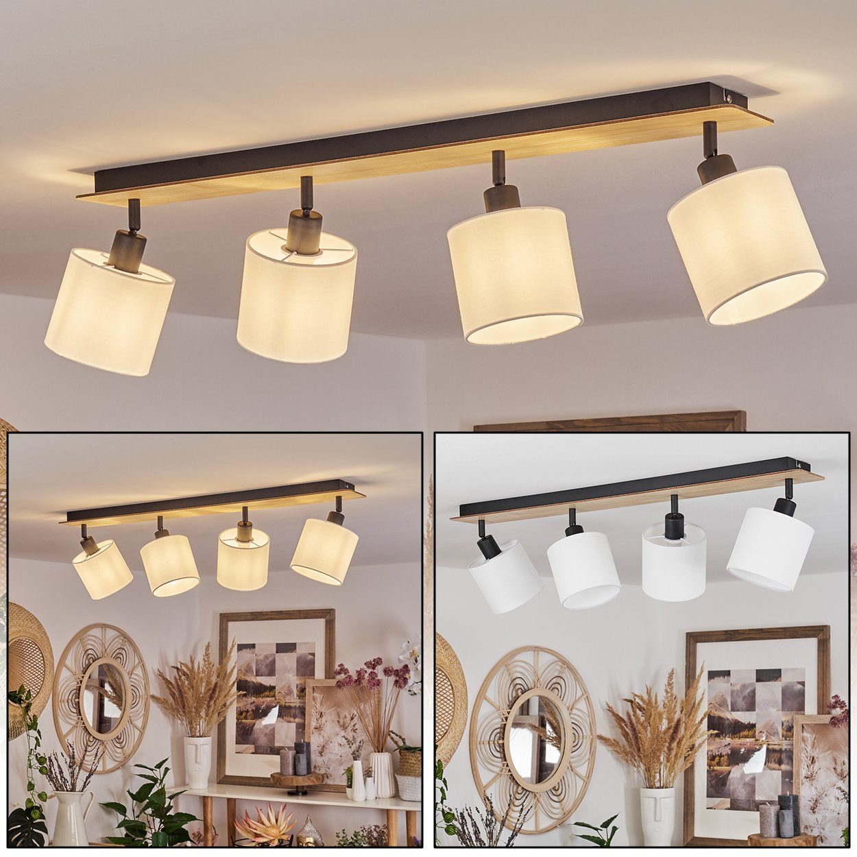 Holz/Metall/Stoff Deckenleuchte »Costa« aus Design Deckenlampe Leuchtmittel, mit Leuchte skandinavischen im Schirmen, 4xE14 ohne hofstein in verstellbaren Hellbraun/Schwarz/Weiß,