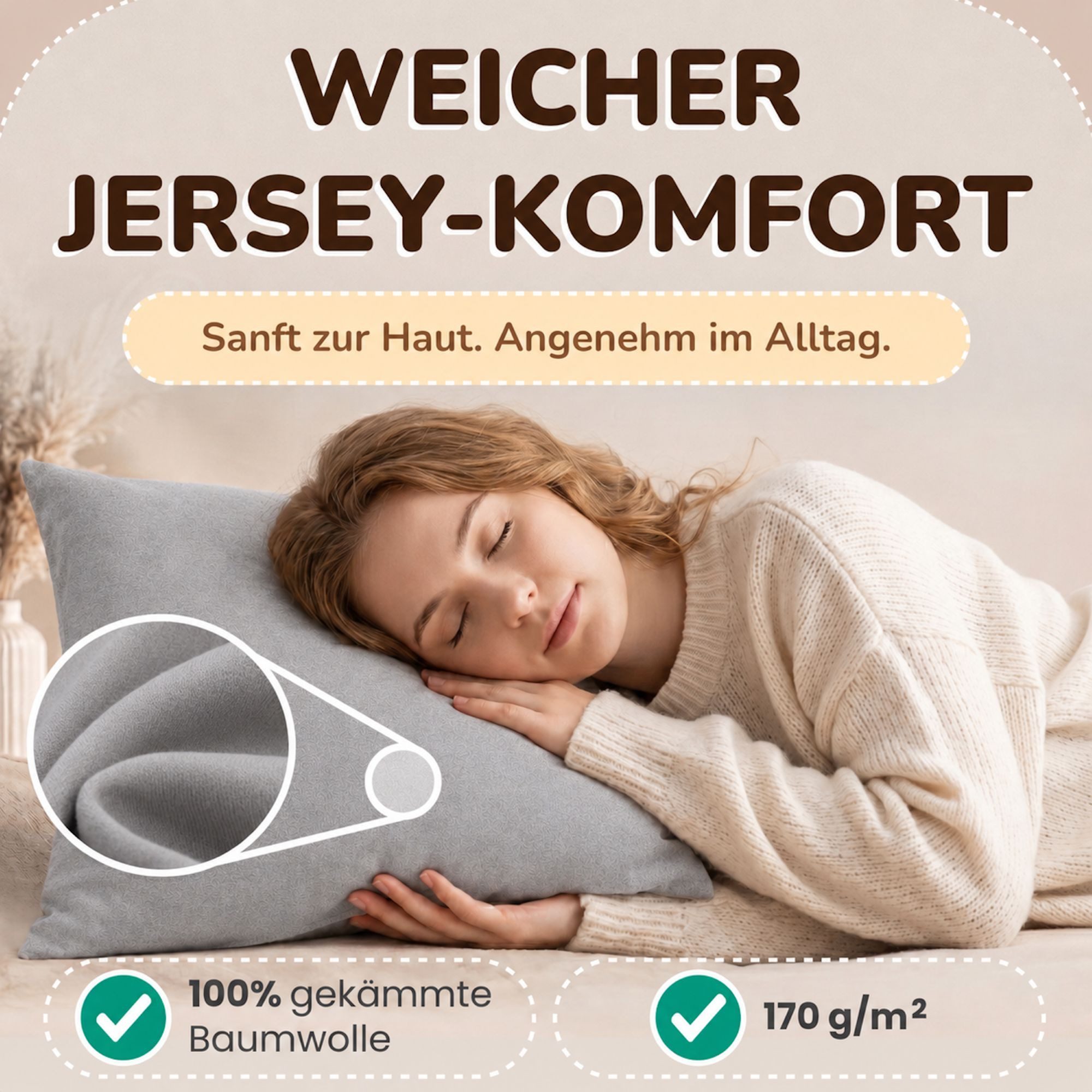 leevitex® Kissenbezüge Kissenbezug 40 x 60 cm, Grau, (2 Stück), feine Jersey-Qualität, 100% Baumwolle, robuster Reißverschluss