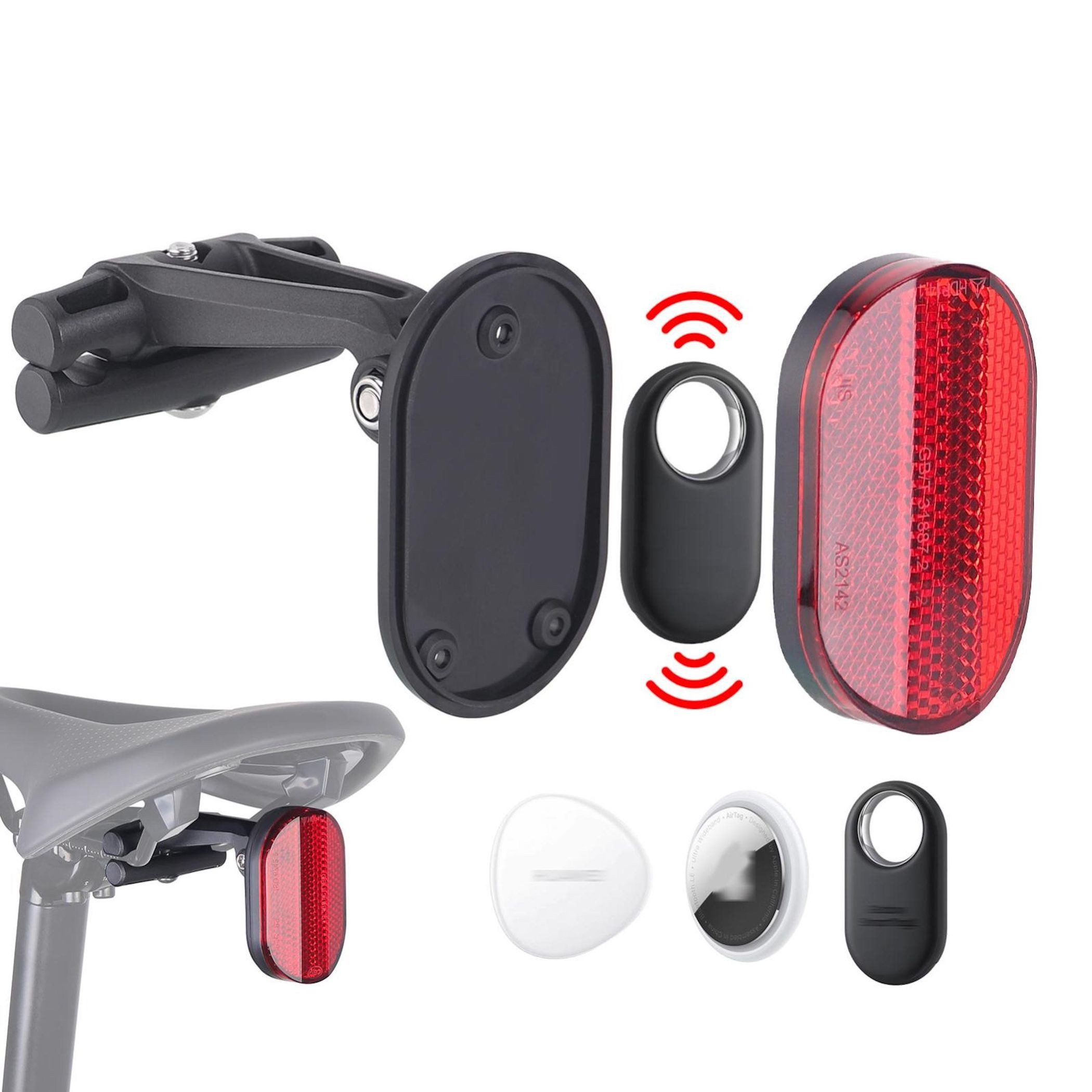 Wigento Für AirTag / SmartTag Tracker Fahrrad Halter mit Reflektor Zubehör Drohne