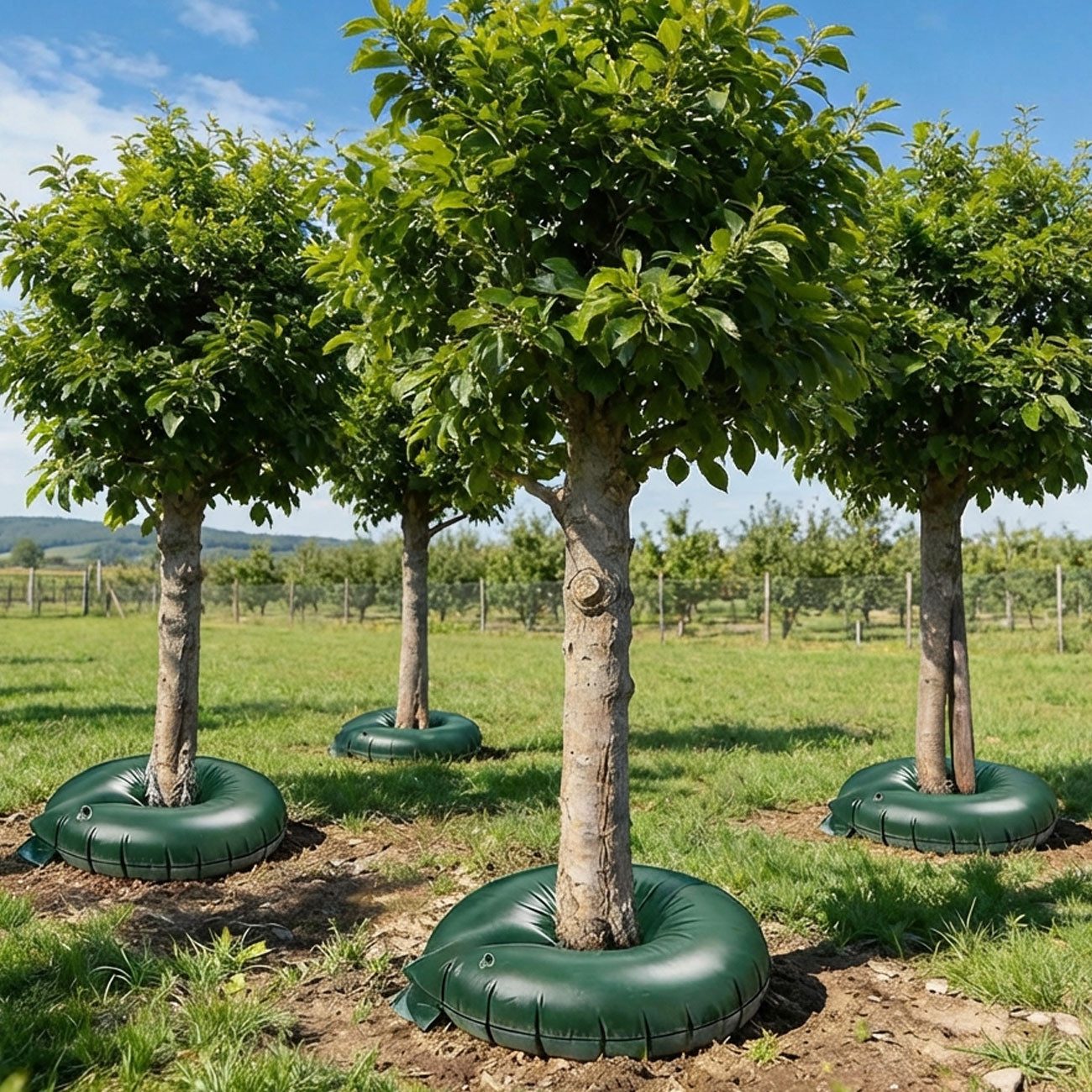 shop'n smile ideoon Bewässerungssystem Baumbewässerungsring 55L PVC-Bewässerungsbeutel bis 30 cm Stammumfang, (4-tlg), Gewebestärke 400g/m², UV-beständig, 7St.-Tröpfchensystem