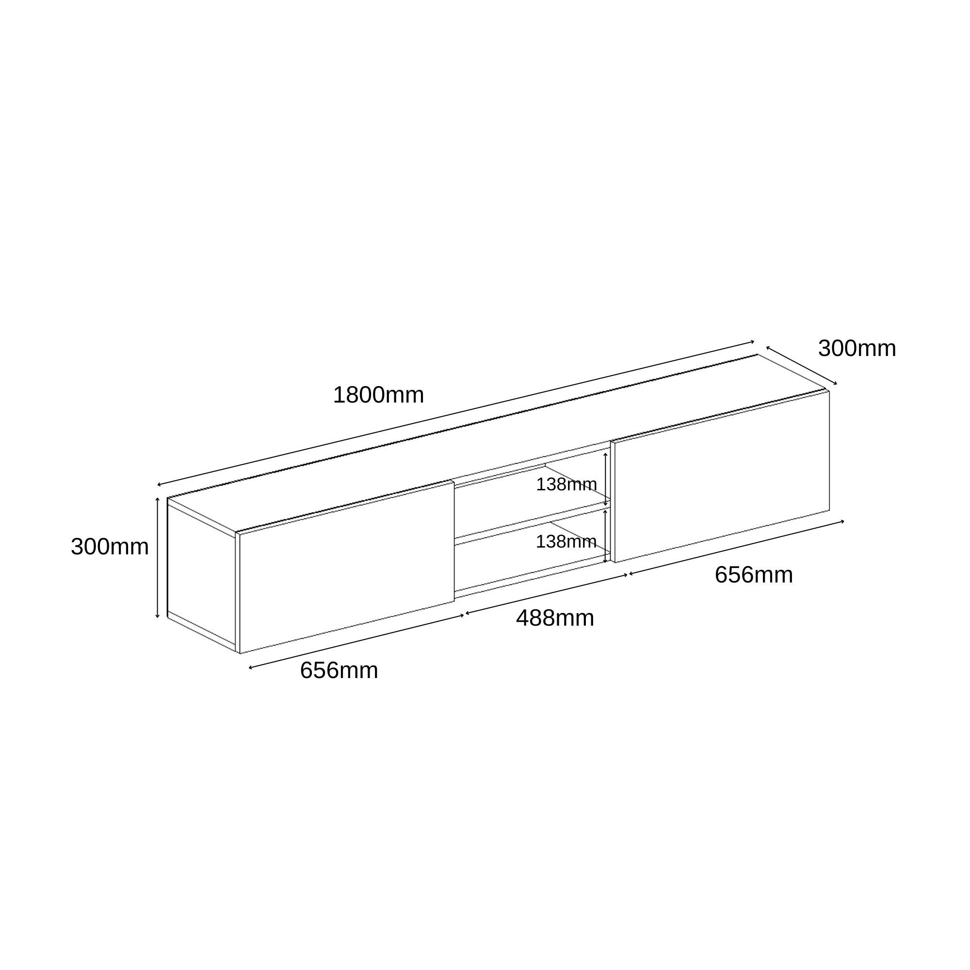 BDR Smart Home Art Lowboard Waco TV Lowboard 180 cm, 2 Türen Wandmontage Modernes Design – Bild 5 von 5
