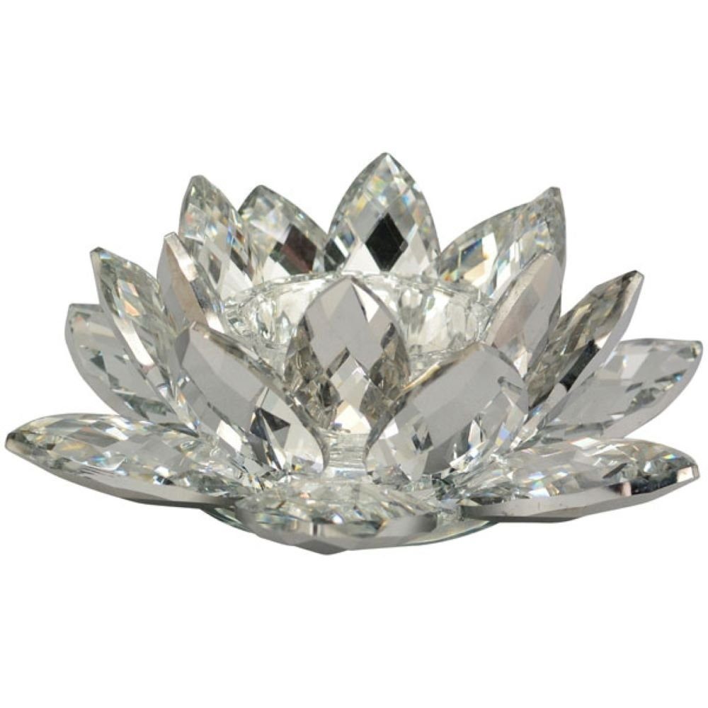 EXNER Teelicht Teelichtalter Kristall Glitzer Steine Blume Silber 21 cm, Kristallsteine