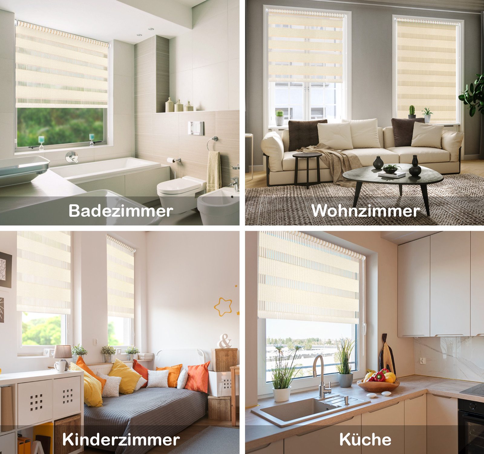 Doppelrollo Klemmfix "Bambus", 75x150 cm, Creme Montage ohne Bohren, DomDeco, Klemm- oder Schraubmontage, Klemmbar, Kettenzug, ohne Bohren, Sicht- und Blendschutz