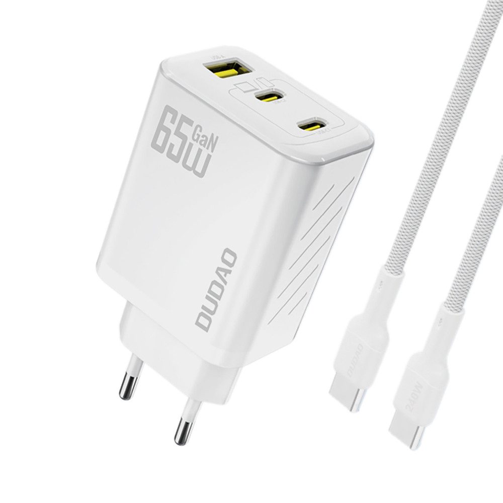 Dudao GaN-Netzteil Ladeadapter USB-Ladegerät (Spar-Set, 1-tlg., 65W GaN, 3 Anschlüsse, PD & QC Schnellladung)