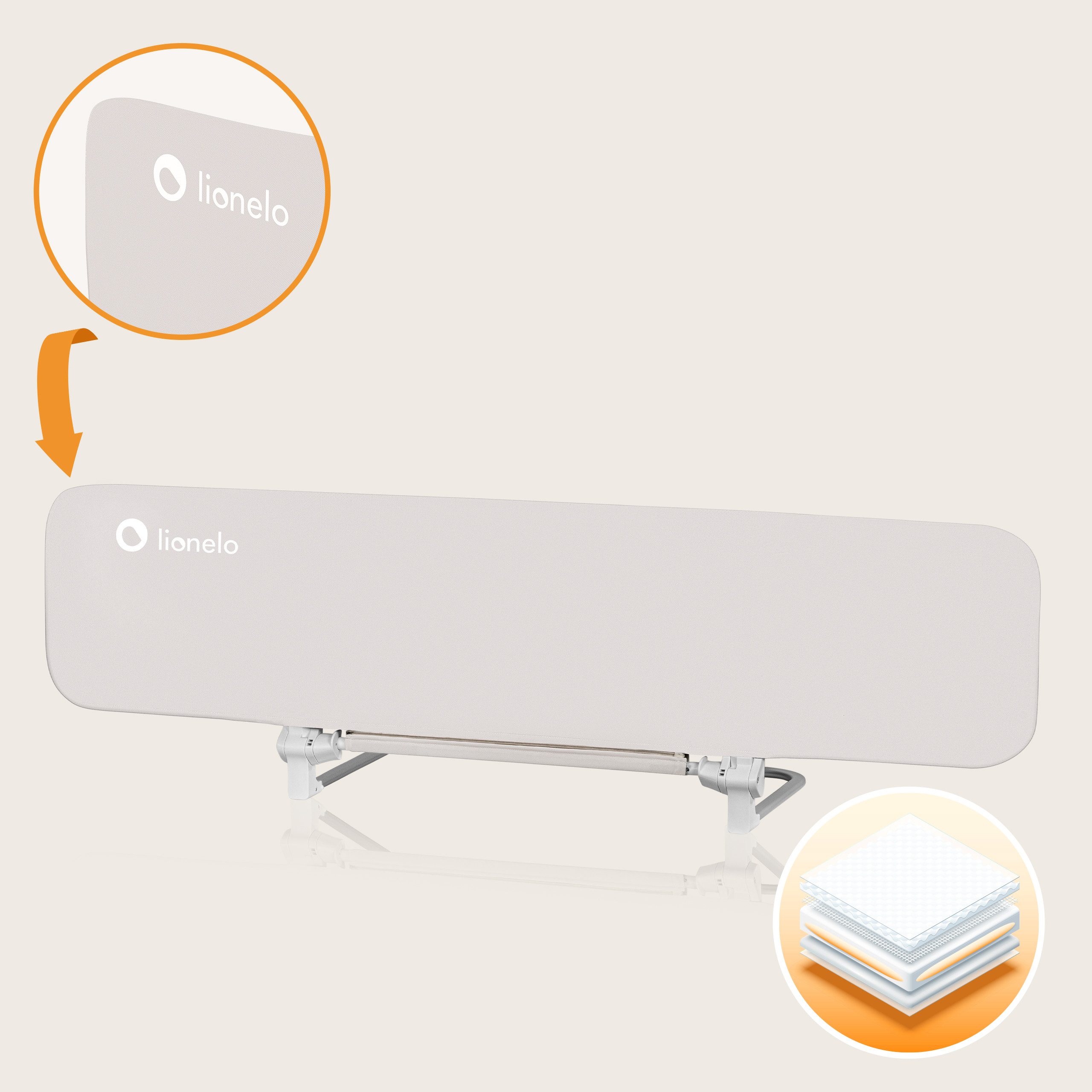 lionelo Bettschutzgitter LORA (Set, Einfach und intuitiv zu montieren), Kompakte Größe, 2 Sicherheitsgurte, Neigungsverstellung