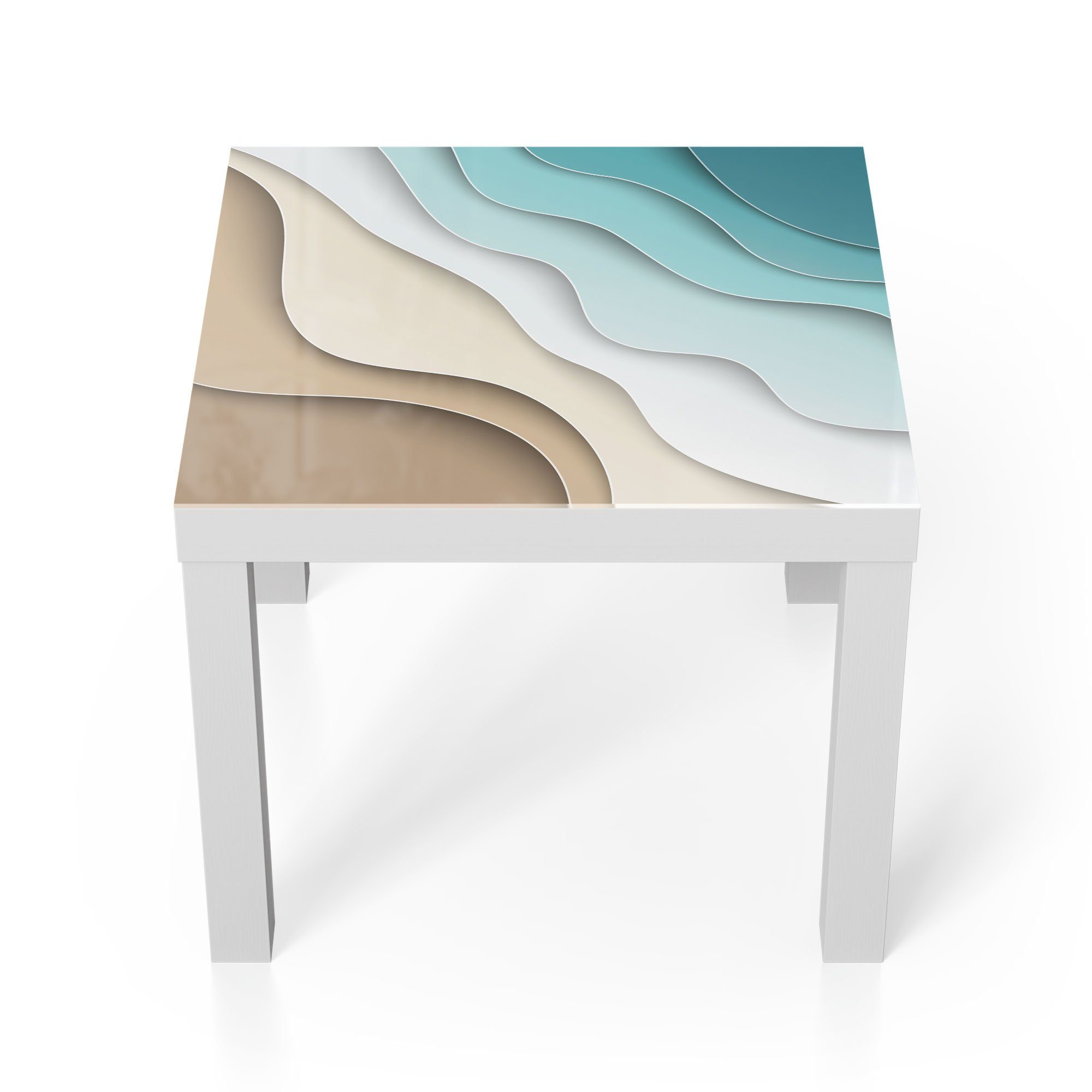 DEQORI Couchtisch 'Farbige Papierwellen', Glas Beistelltisch Glastisch modern Weiß | Couchtische