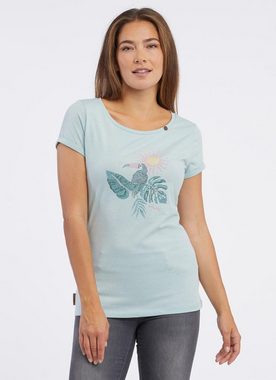 Ragwear Kurzarmshirt FLLORAH PRINT A GOTS mit Tucan Print und Zierknopf