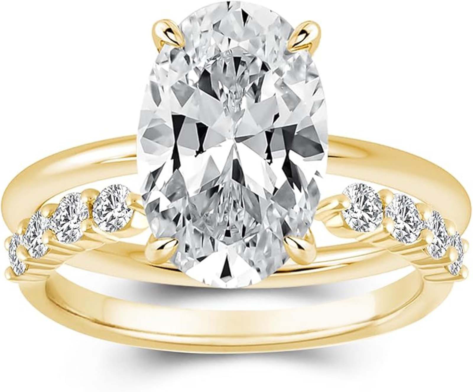 Jumpeak Diamantring Oval 3,5ct E VS1, 14K Gold Labordiamant Ring, Hochzeit Band Braut Set, Stapelbarer Damenring, Jubiläumsring, Diamanten im Brillantschliff