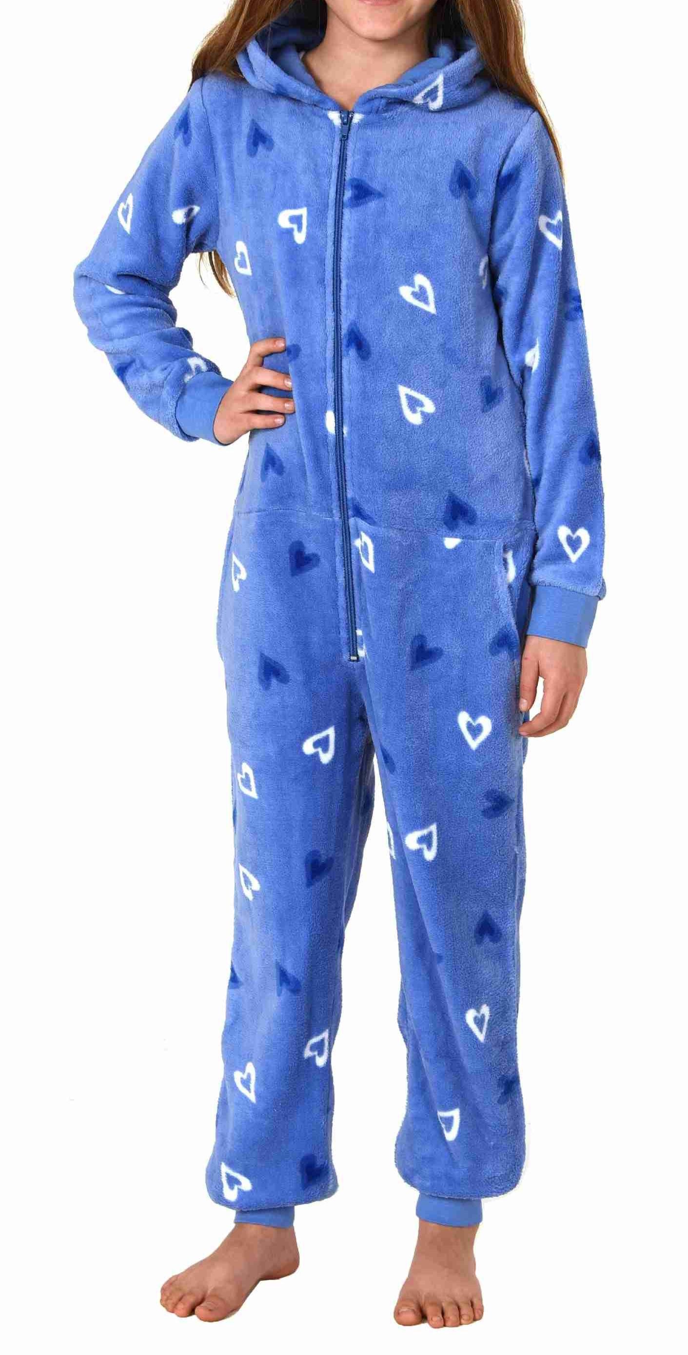 Pyjama Mädchen Jumpsuit Overall Schlafanzug langarm in Herz Optik